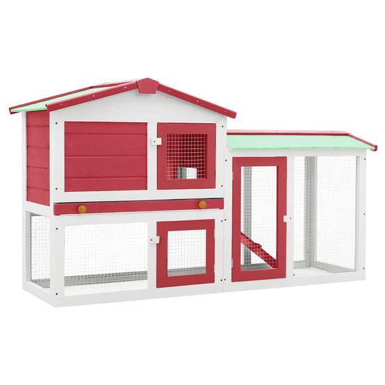 ComfortXL - Clapier extérieur en bois 2 niveaux pour jardin Rouge et Blanc 145cm – ComfortXL Outdoor Living - Image 2