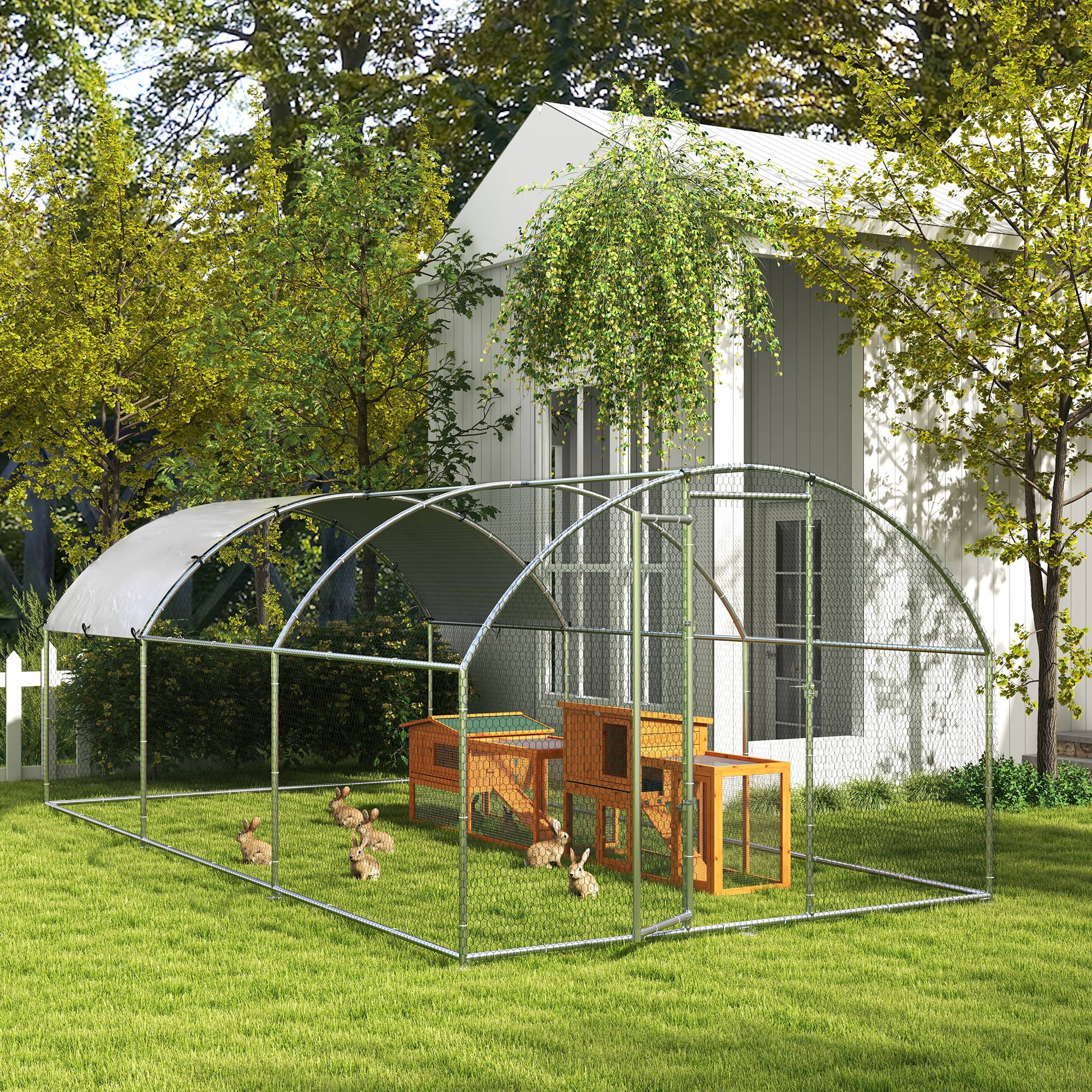 ComfortXL - Clapier lapin extérieur bois de sapin orange 156 x 58 x 68 cm avec enclos sécurisé - ComfortXL Outdoor Living - Image 10