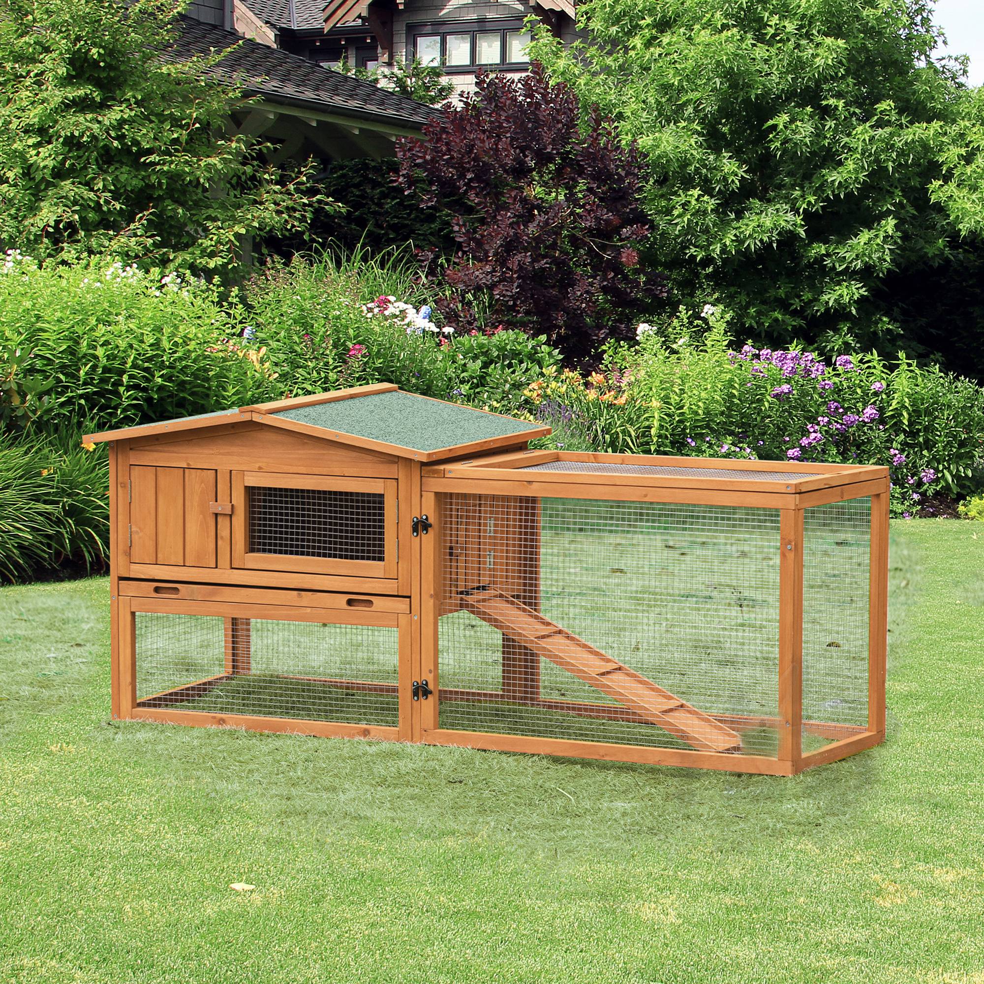 ComfortXL - Clapier lapin extérieur bois de sapin orange 156 x 58 x 68 cm avec enclos sécurisé - ComfortXL Outdoor Living - Image 3
