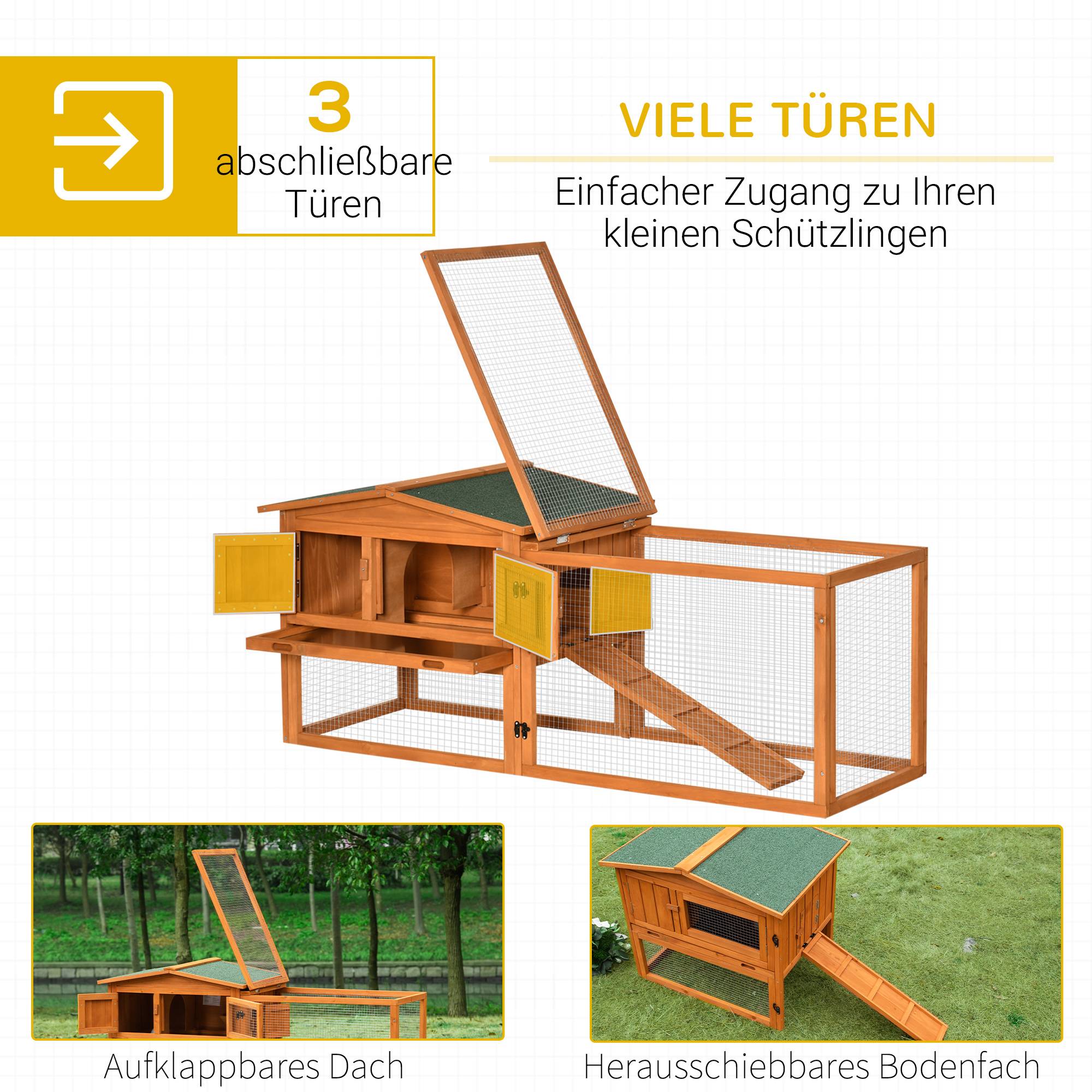 ComfortXL - Clapier lapin extérieur bois de sapin orange 156 x 58 x 68 cm avec enclos sécurisé - ComfortXL Outdoor Living - Image 6