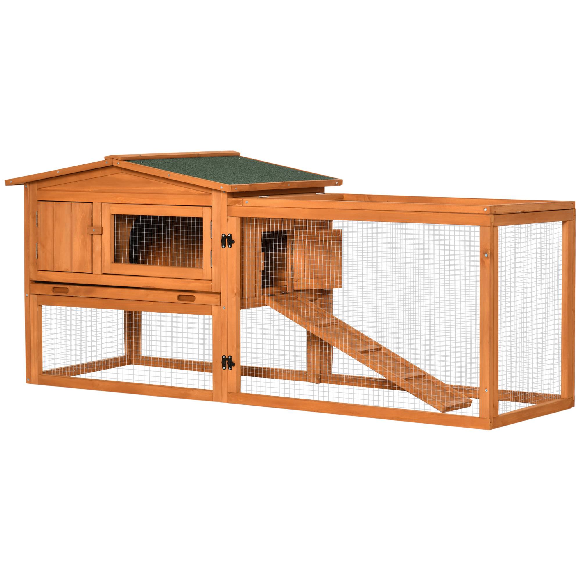 ComfortXL - Clapier lapin extérieur bois de sapin orange 156 x 58 x 68 cm avec enclos sécurisé - ComfortXL Outdoor Living - Image 2