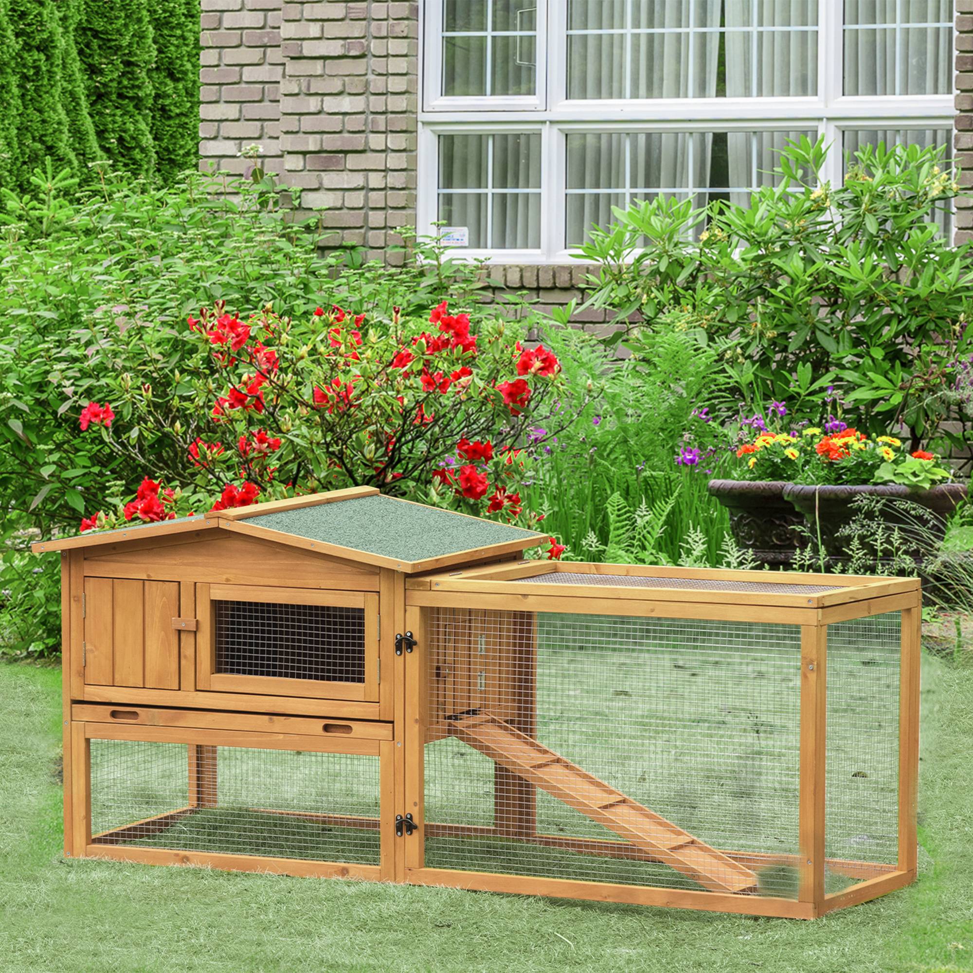 ComfortXL - Clapier lapin extérieur bois de sapin orange 156 x 58 x 68 cm avec enclos sécurisé - ComfortXL Outdoor Living - Image 4