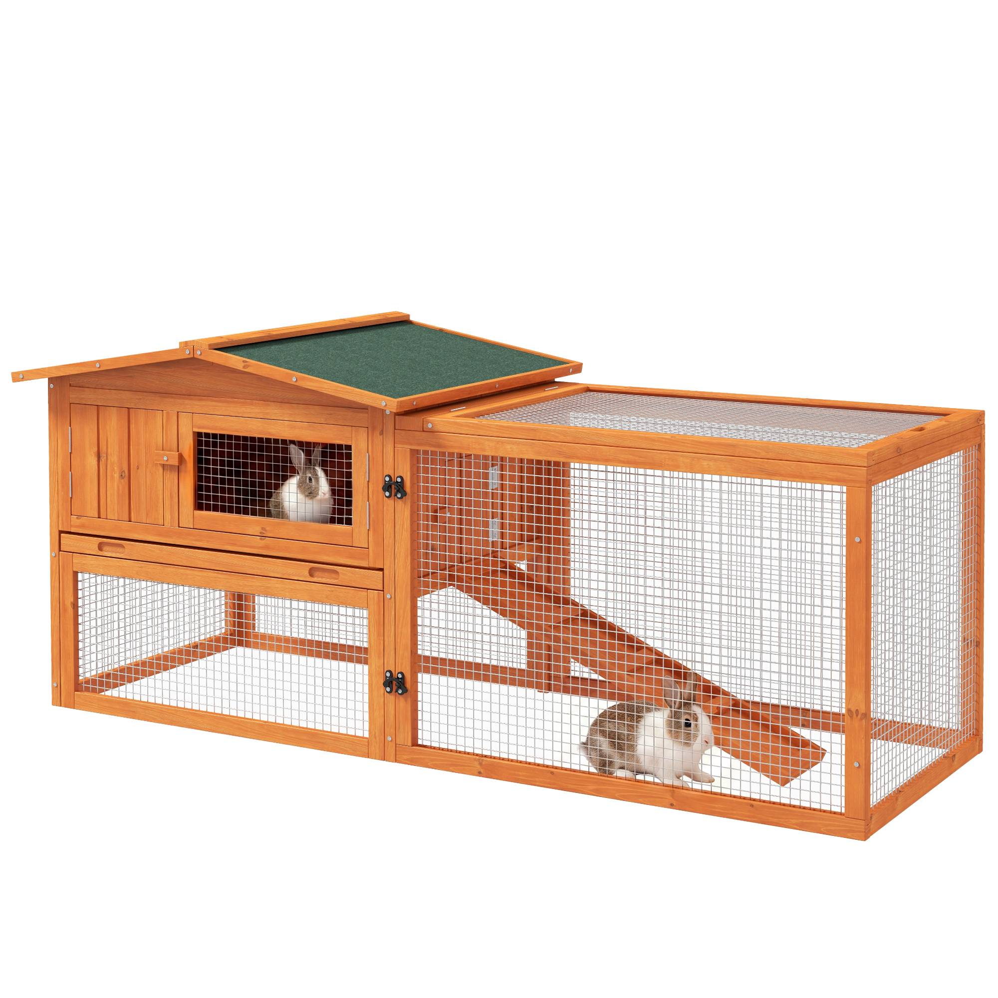 ComfortXL - Clapier lapin extérieur bois de sapin orange 156 x 58 x 68 cm avec enclos sécurisé - ComfortXL Outdoor Living - Image 1