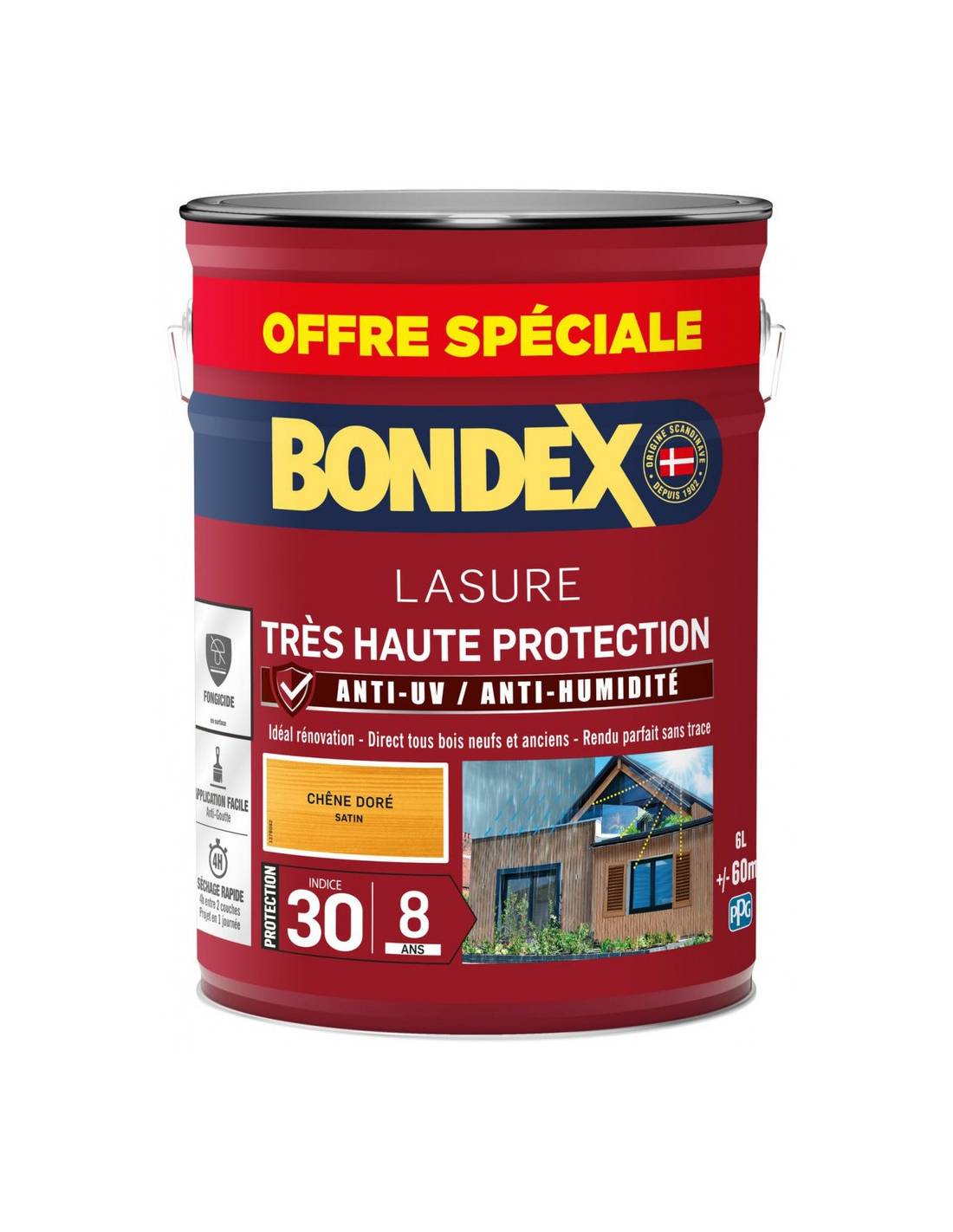 Bondex - Lasure Très Haute Protection 8 Ans - Chêne Doré Satin 6 Litres - Bondex