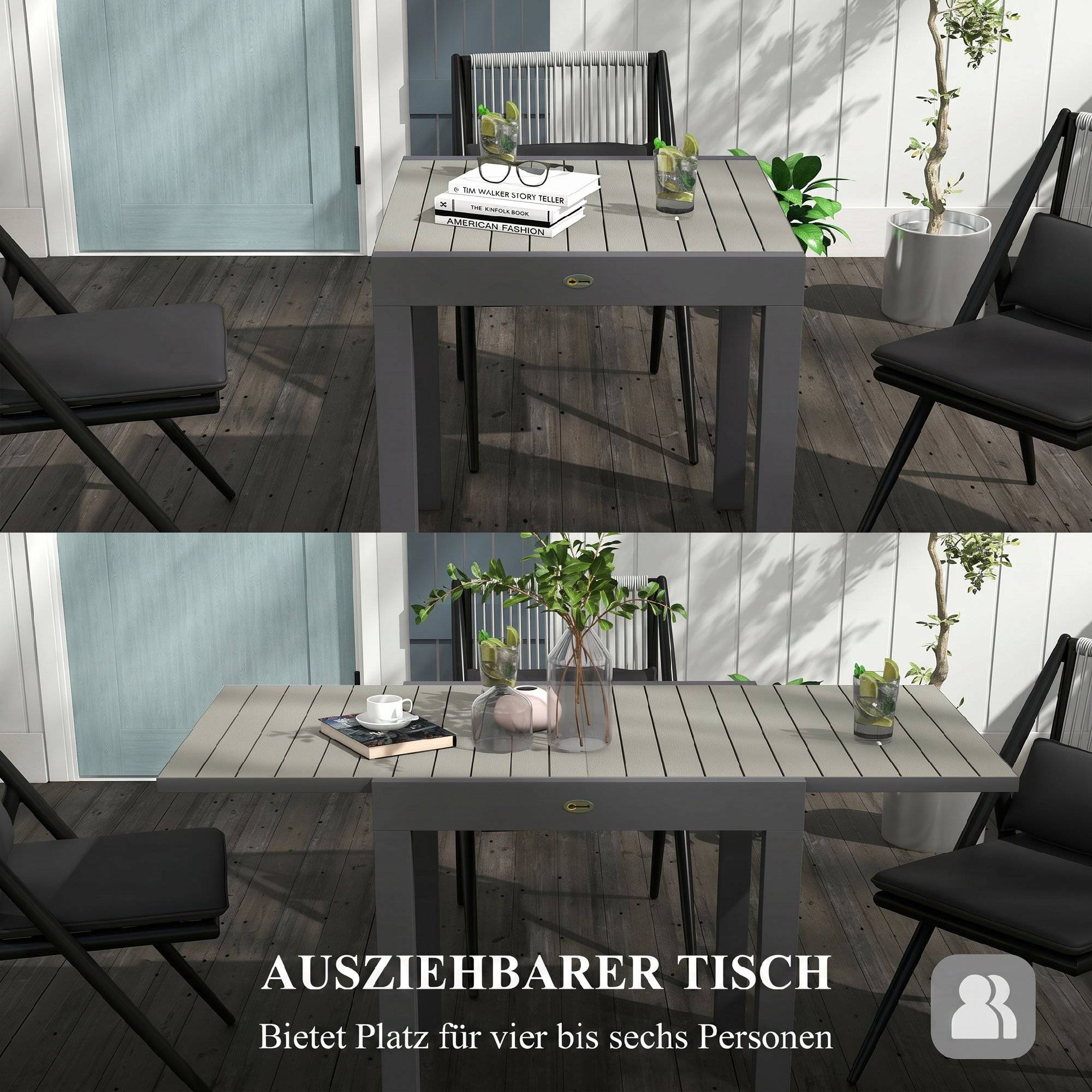 ComfortXL - Table de jardin extensible aluminium gris 81-162 x 80 x H75 cm 4-6 personnes - ComfortXL Outdoor Living - Image 6