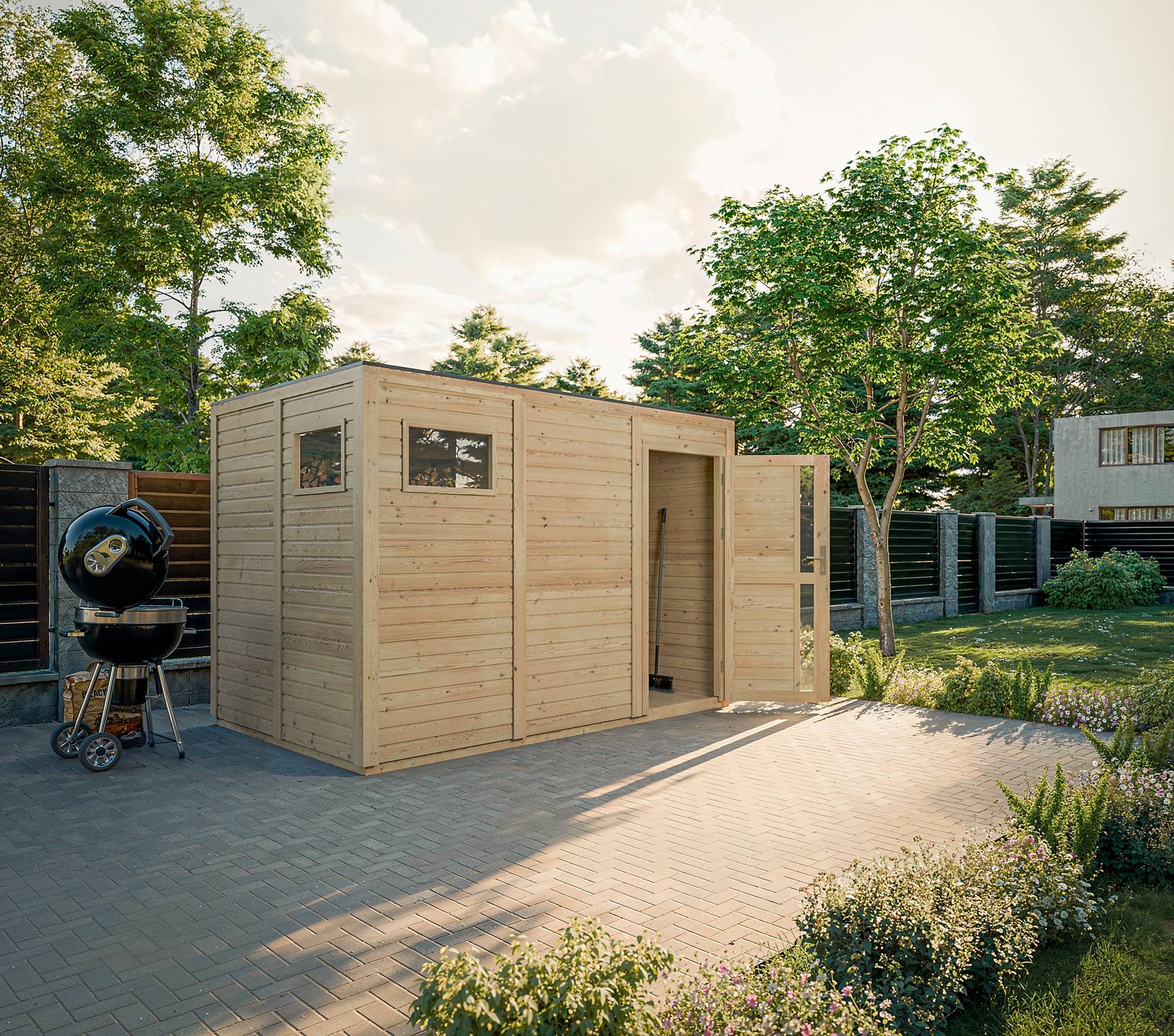 Timbela - Abri de jardin en bois 6,18 m² / 202x306xH216 cm - avec sol traité - Timbela M326F1+M326G - Image 1