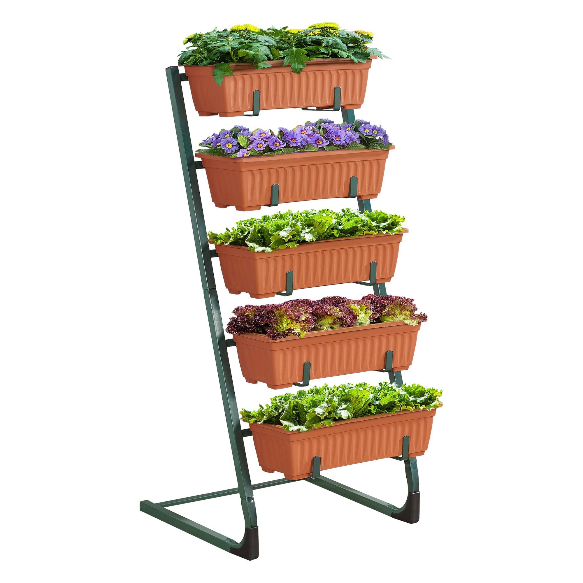 Helloshop26 - Jardinière verticale schiedam à 5 niveaux 54,5 x 50 x 115 cm vert foncé marron - Image 2