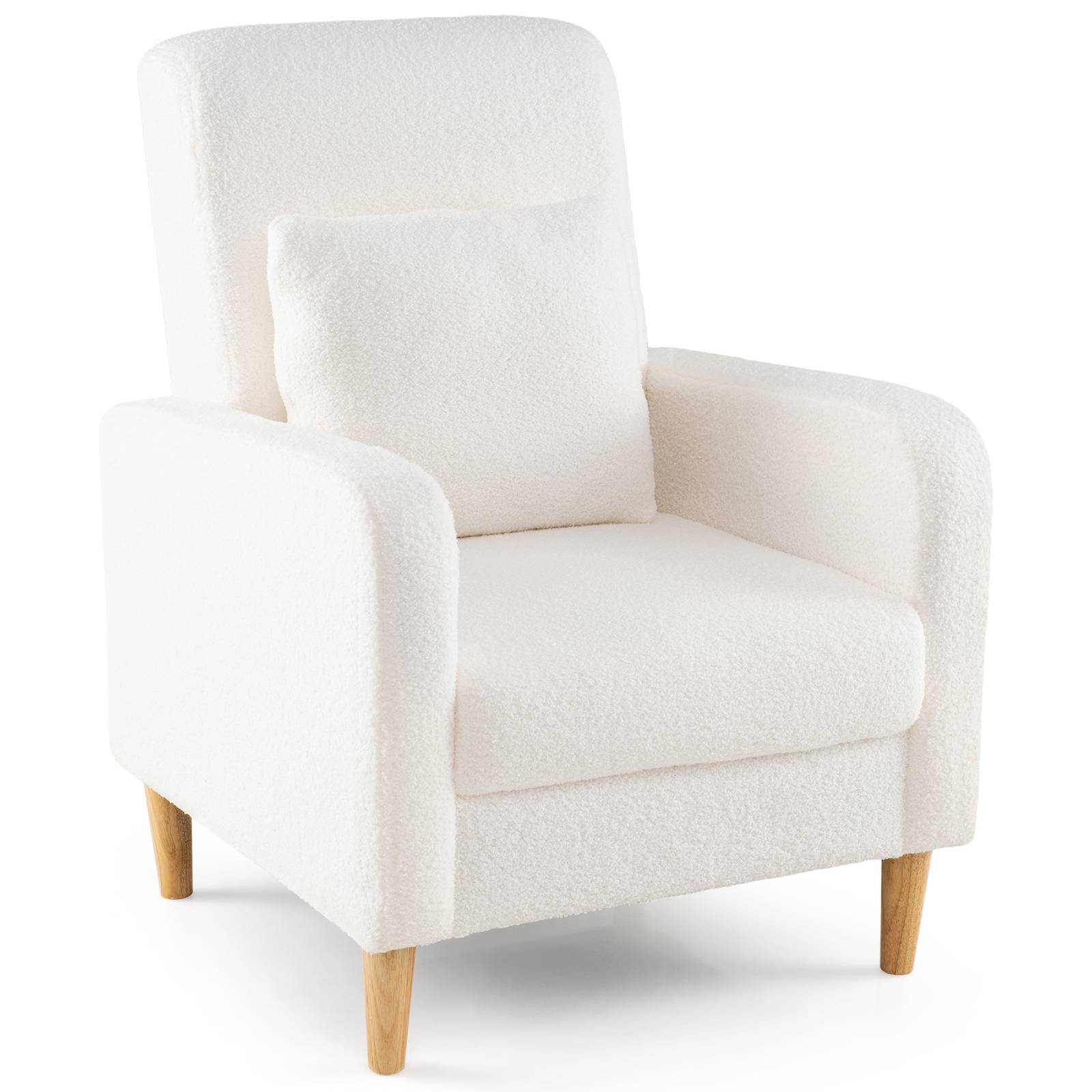 Fauteuil Rembourré avec Coussin Lombaire, Revêtement en Laine d'ours en Peluche, Pieds en Bois de Caoutchouc, Style Moderne, Fauteuil de Lecture,Blanc - Image 1