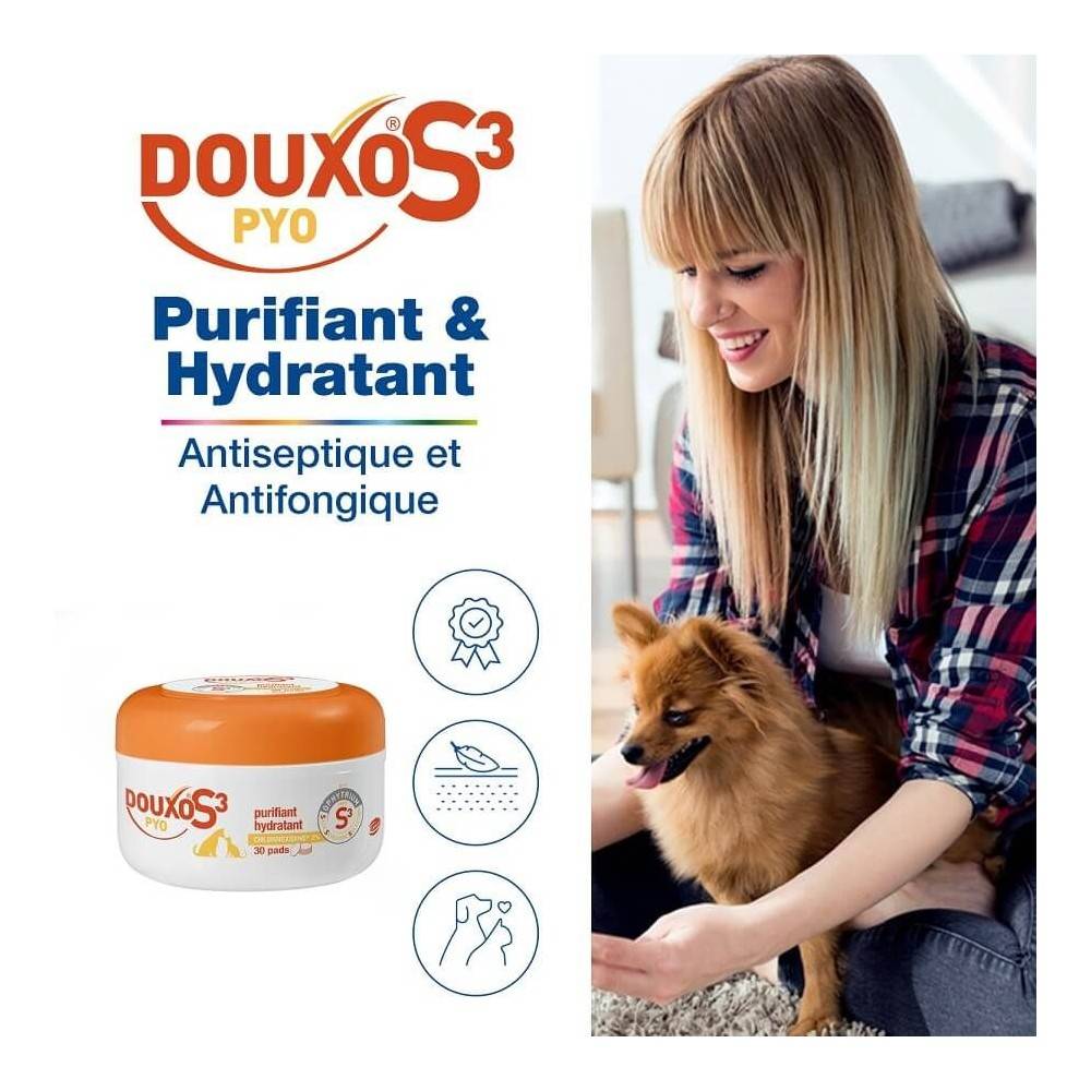Lingettes nettoyantes Douxo S3 Pyo Pads pour chien et chat 30 disques de coton - Image 2