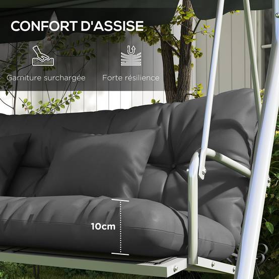 Ensemble 4 coussins balancelle tissu polyester assise dossier oreillers 150x50cm gris - ComfortXL Outdoor Living - Image 8