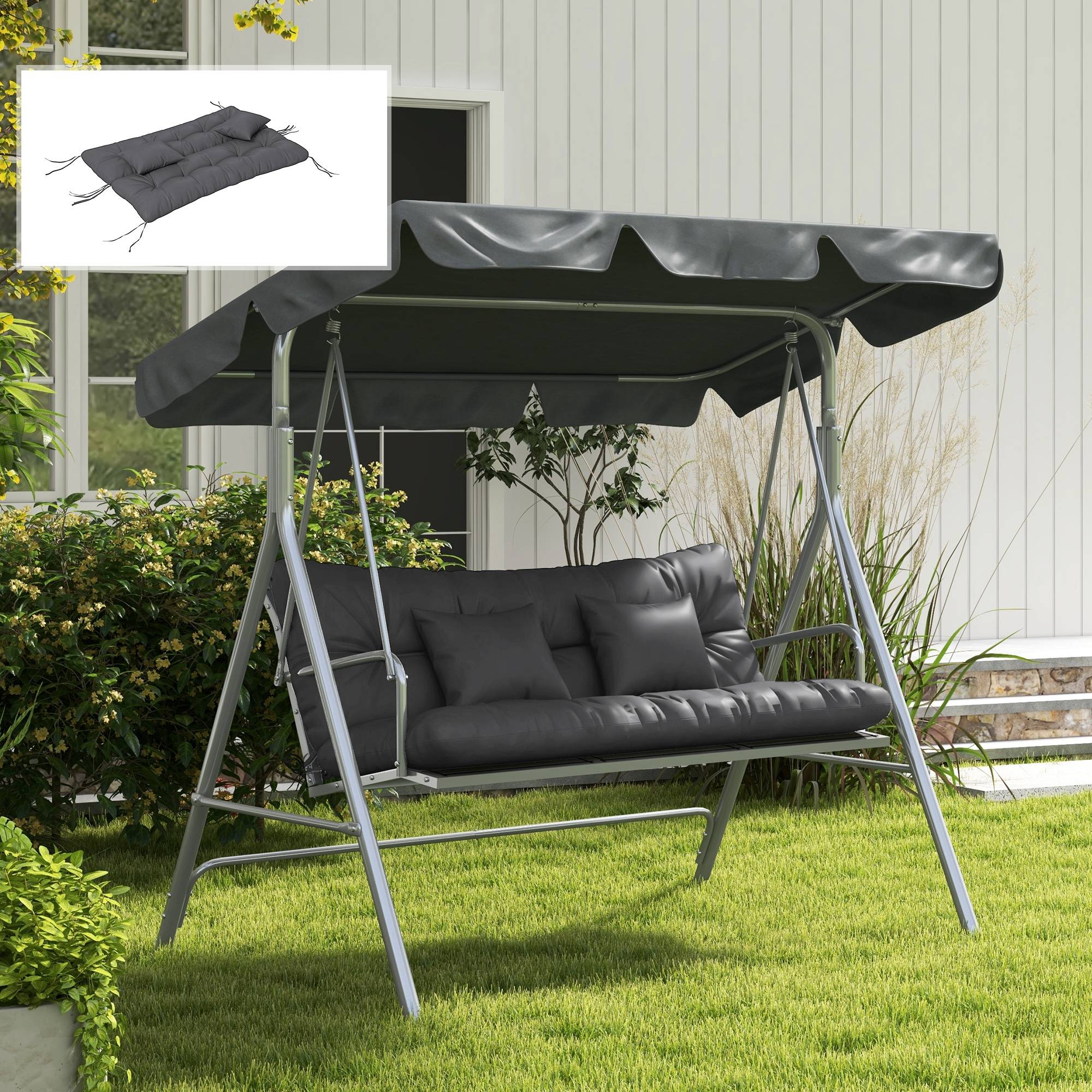 Ensemble 4 coussins balancelle tissu polyester assise dossier oreillers 150x50cm gris - ComfortXL Outdoor Living - Image 9