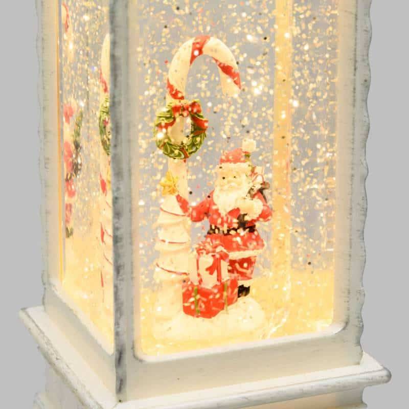 Lotti - Lanterne Rectangulaire Père Noël et Candy Cane Blanc GLITTER LED H27,5cm Lotti - Image 3