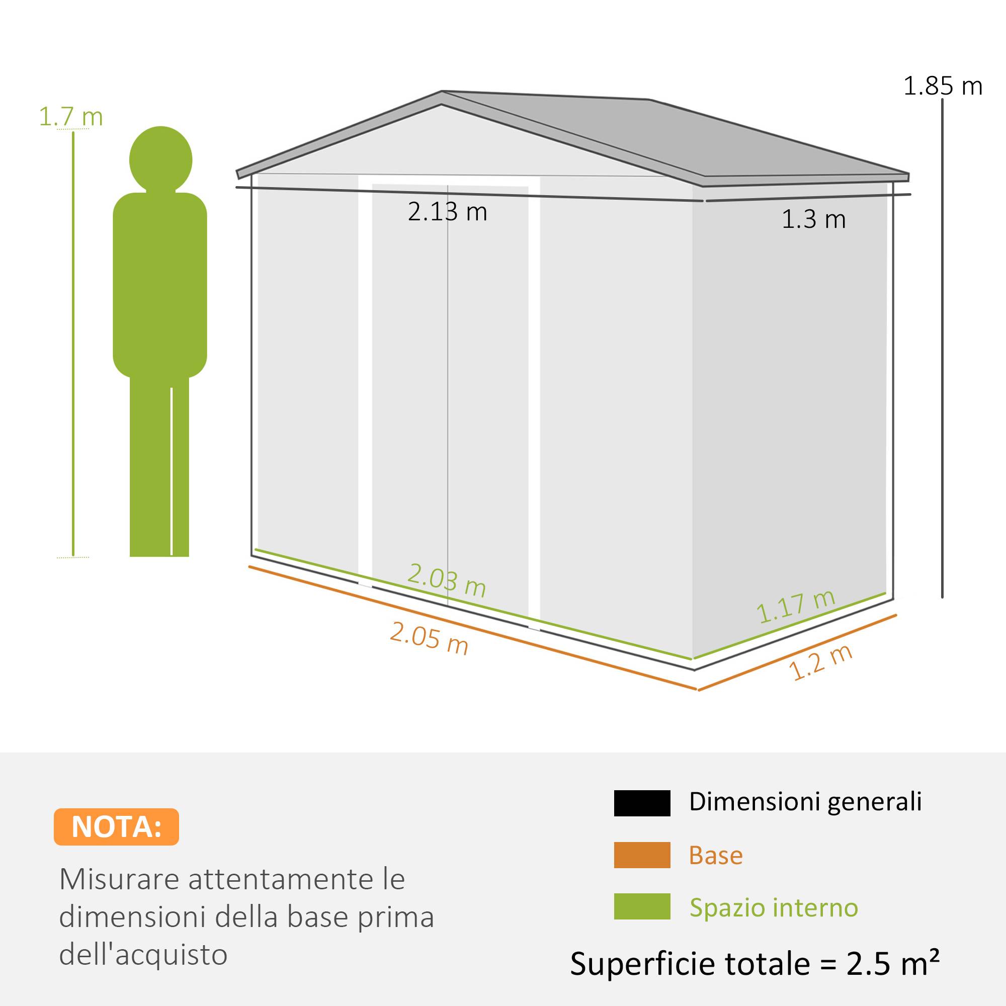 Abri de jardin en métal avec aérations et double porte coulissante, 2,1 x 1,3 m, marron - Image 5
