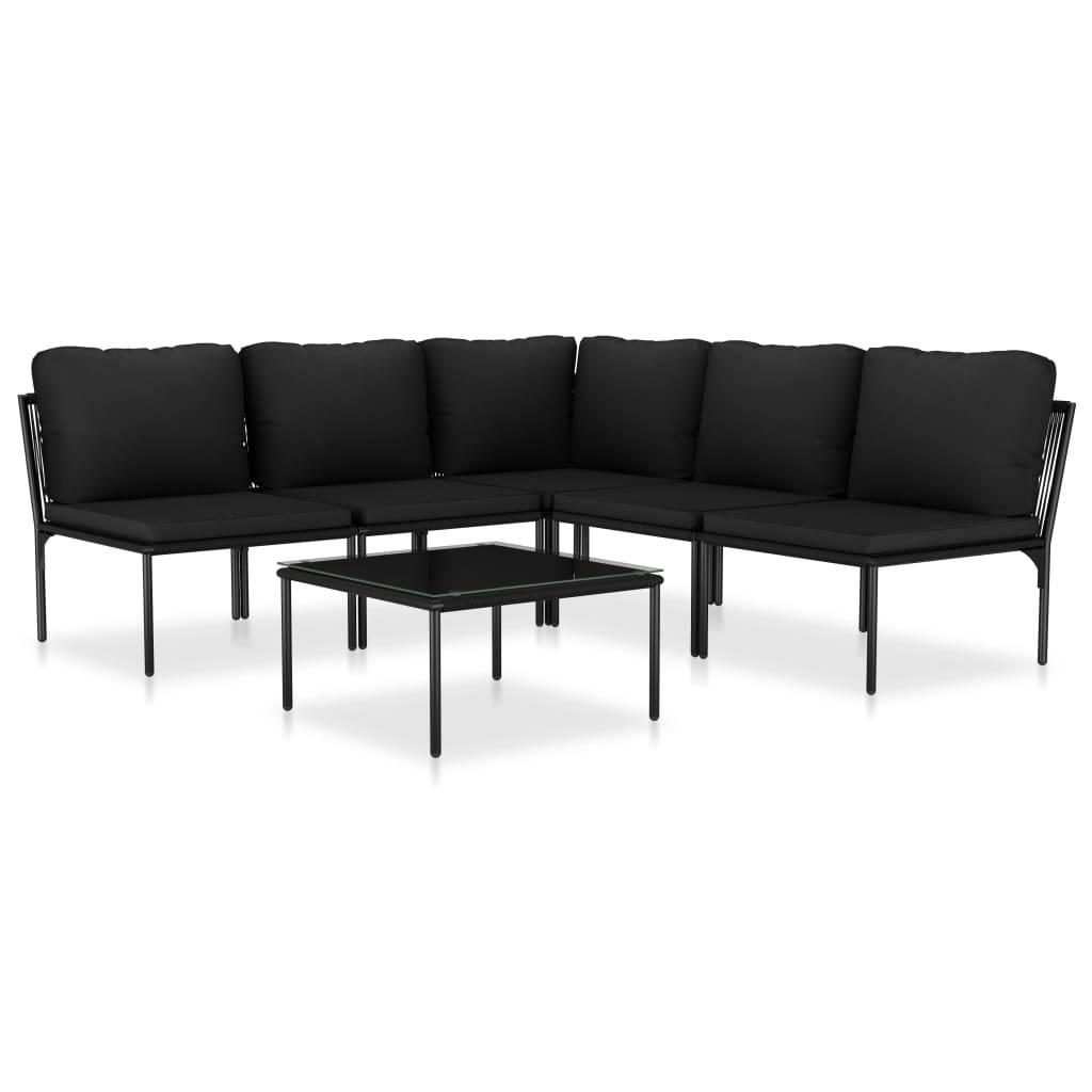 Helloshop26 - Salon de jardin meuble d'extérieur ensemble de mobilier 6 pièces avec coussins noir pvc - Image 1