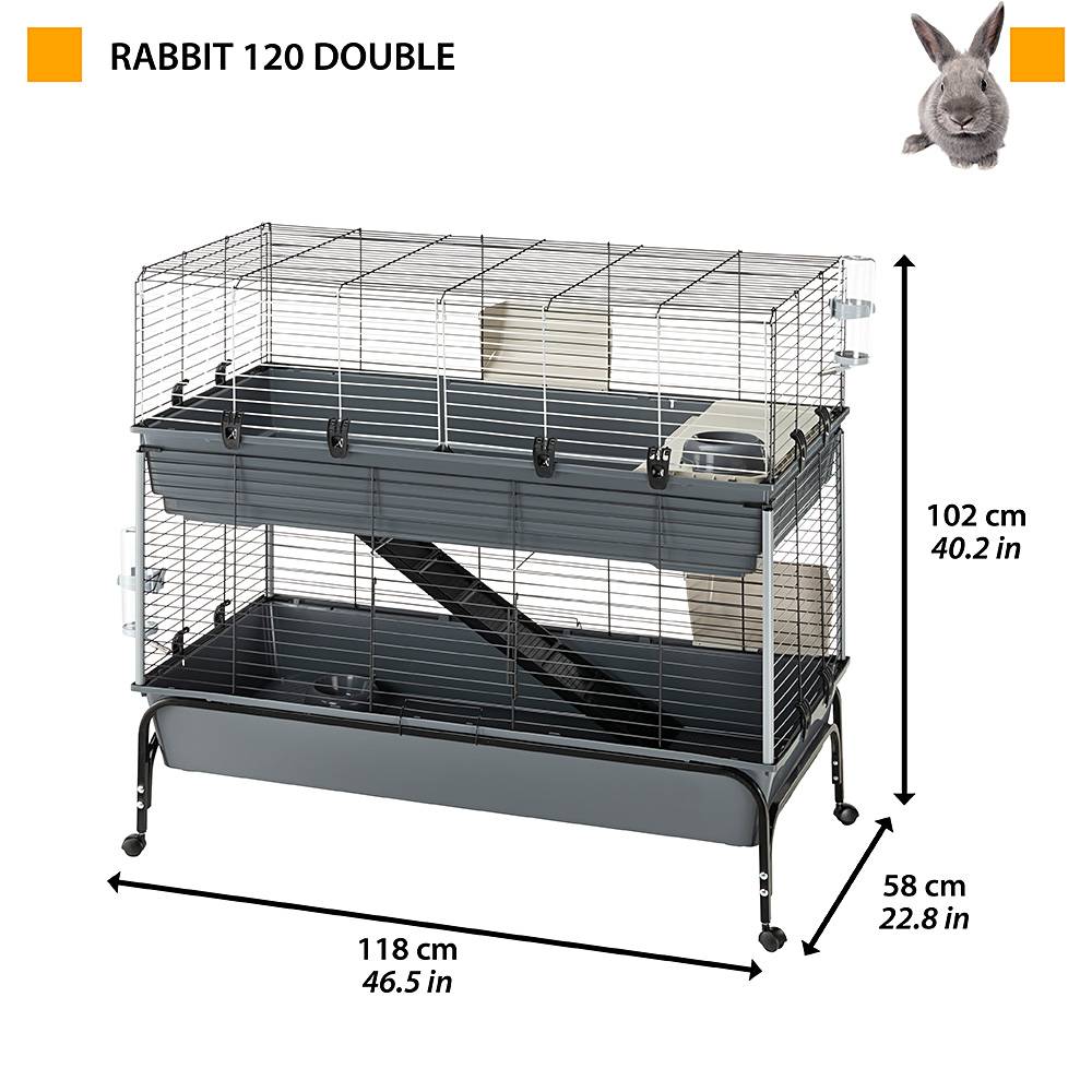 Ferplast - Cage Deux étages pour Lapins RABBIT 120 DOUBLE, Face avant Ouvrable, Support et Accessoires inclus - Image 2