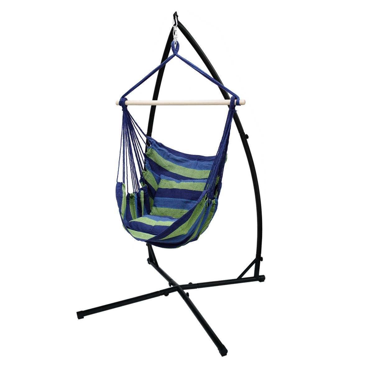 Ecd-Germany - Hamac suspendu balançoire jardin siège coton bleu/vert 120cm extérieur intérieur - Image 1