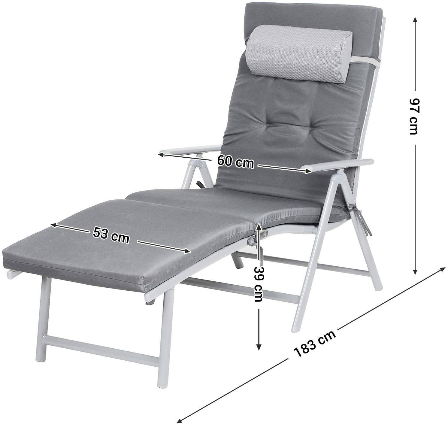 Helloshop26 - Chaise longue bain de soleil avec matelas d'une épaisseur de 6 cm appui tête amovible en alu anti rouille respirant inclinable charge max 150 kg gris - Image 5