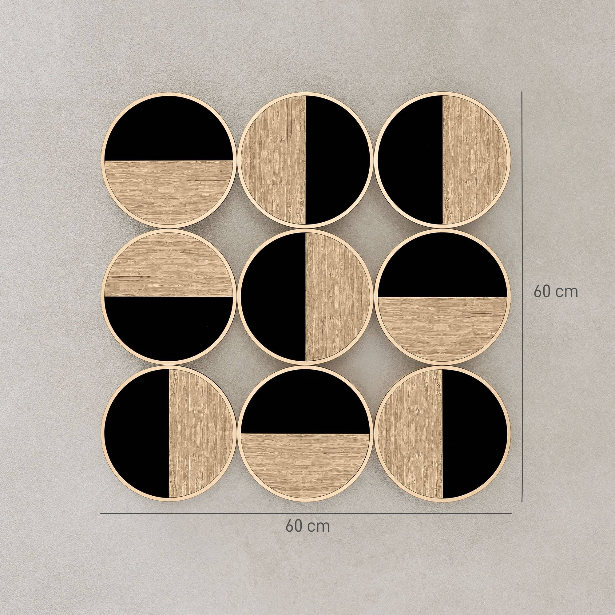 Sans Marque - Décoration murale géométrique ornement 3D moderne 60x60 cm miroir plastique noir bois naturel - Image 5