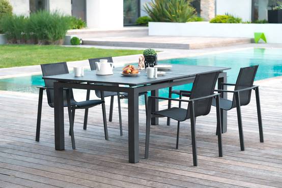 Dcb Garden - Ensemble repas de jardin 4 places en aluminium - Gris anthracite - ALU-MIAMI - Image 7