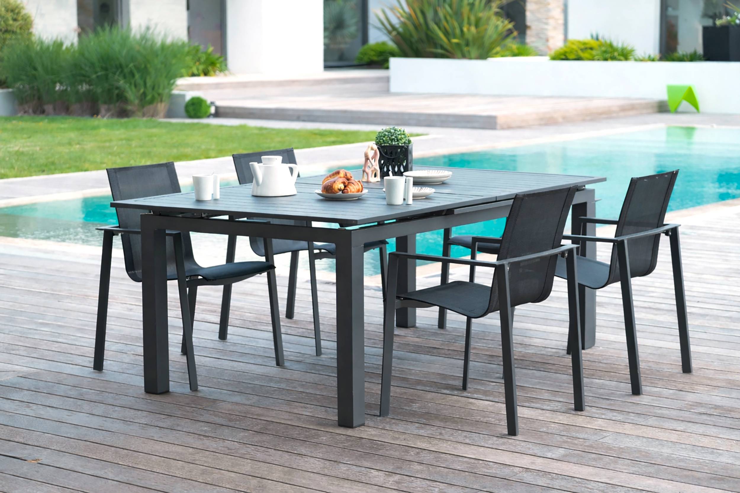 Dcb Garden - Ensemble repas de jardin 4 places en aluminium - Gris anthracite - ALU-MIAMI - Image 7