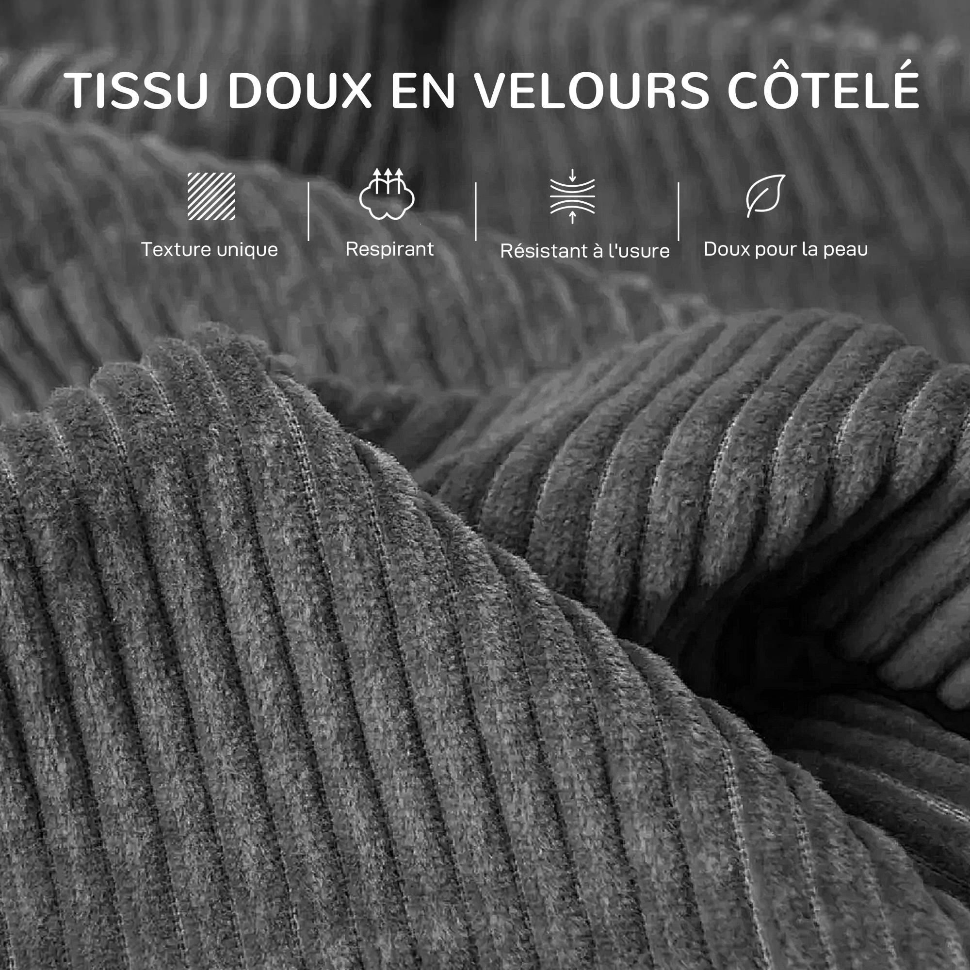 Canapé 3 places 212 cm avec 2 coussins à ressorts, tissu velours côtelé, pour salon, chambre, bureau à domicile, gris foncé - Image 8