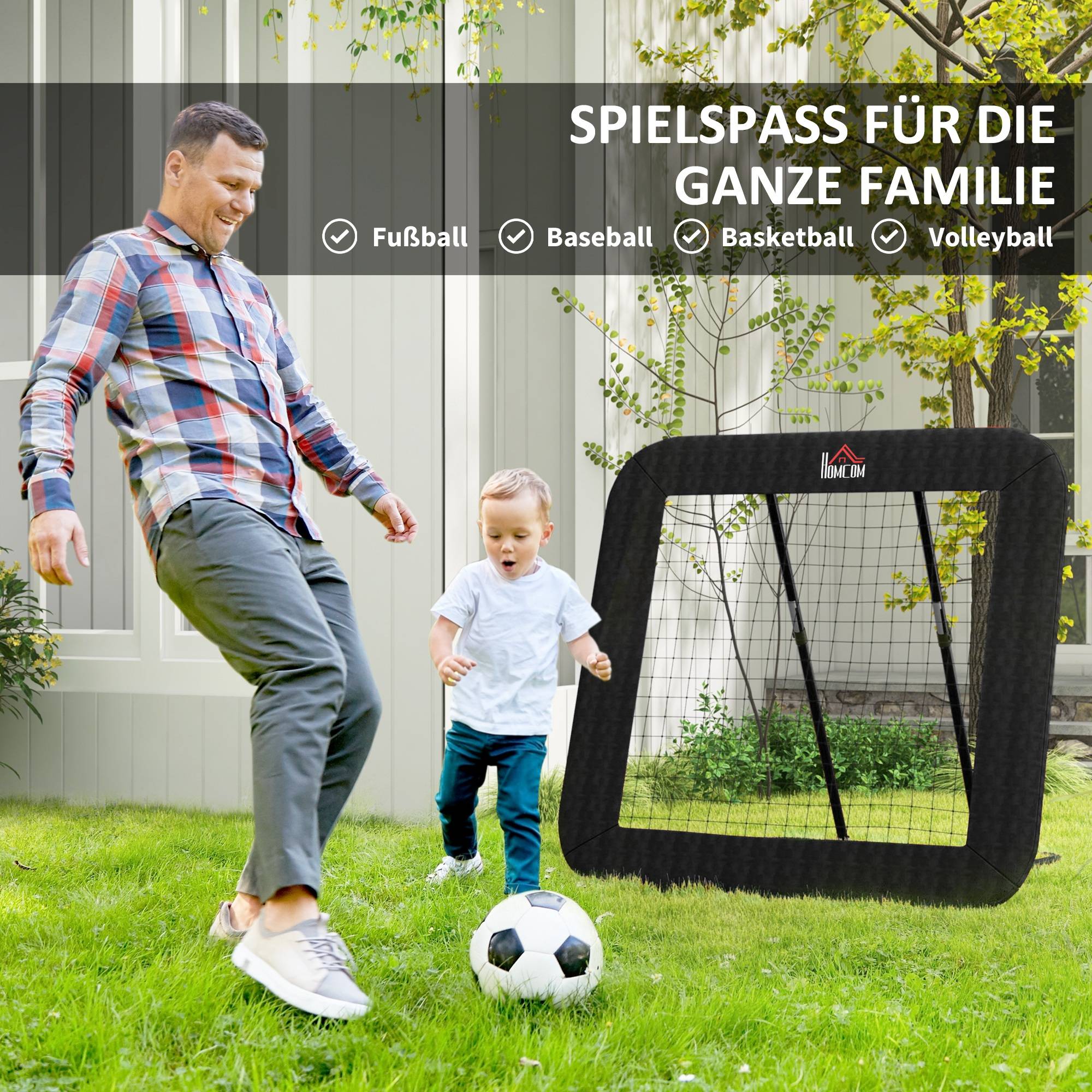 Mur de rebond football 128x118 cm, réglable 5 positions, avec rebord de protection et piquets, portable, noir - Image 6