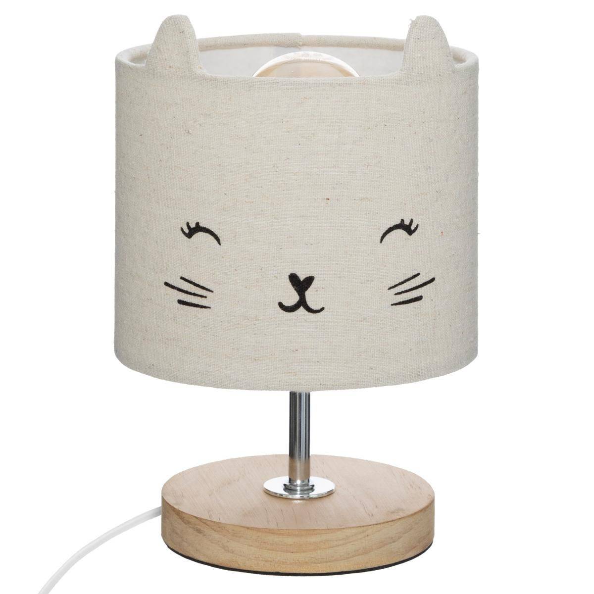 Lampe à Poser Déco "Chat" 21cm Gris
