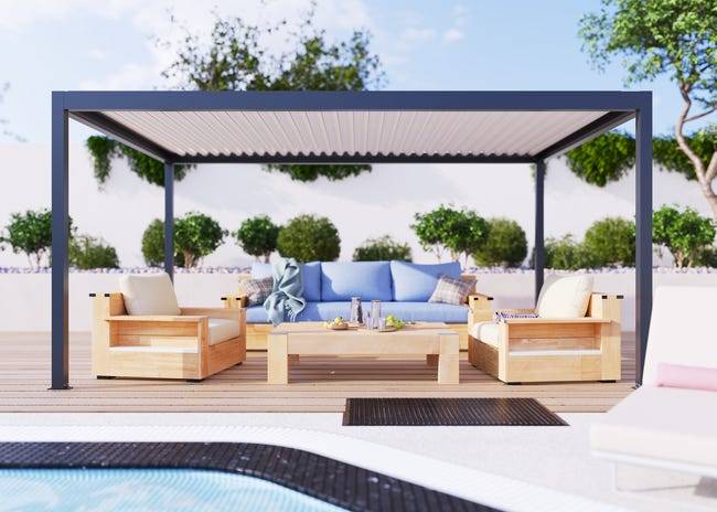 Pergola Bioclimatique Aluminium Autoportante Motorisée Éclairée 5x3,5 Anthracite SV ORIAL France - Image 1