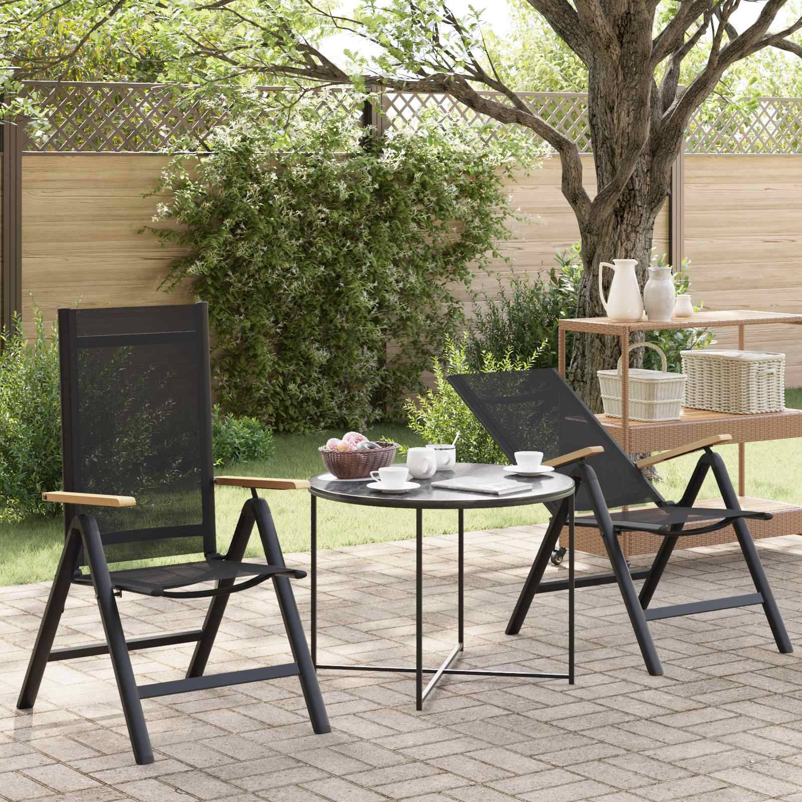 Chaises de jardin inclinables aluminium et textilène noir 58 x 73 x 111.5 cm - PANGIVO - Image 1
