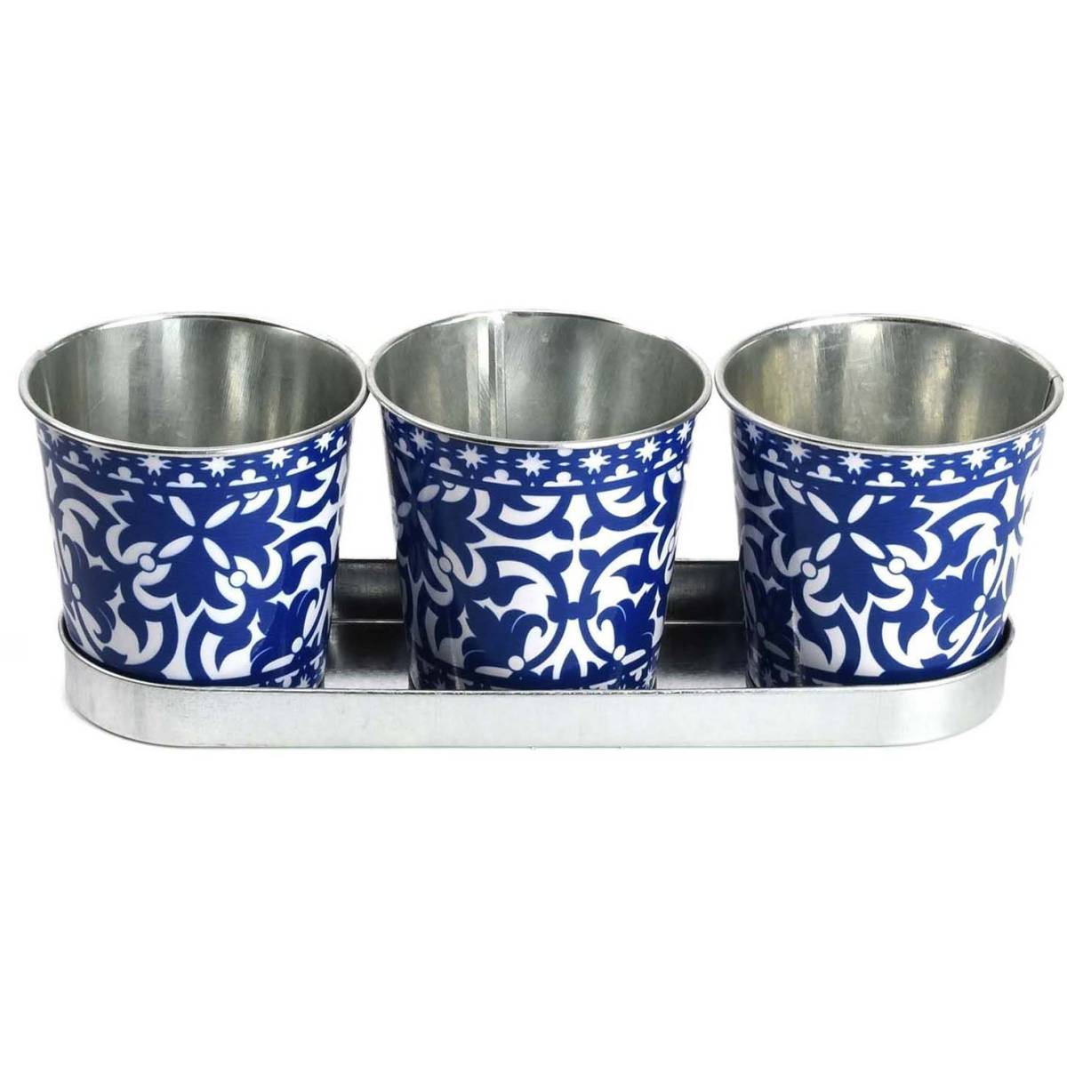 Esschert Design - Jardinière en zinc 3 pots carreaux de ciment - Image 1