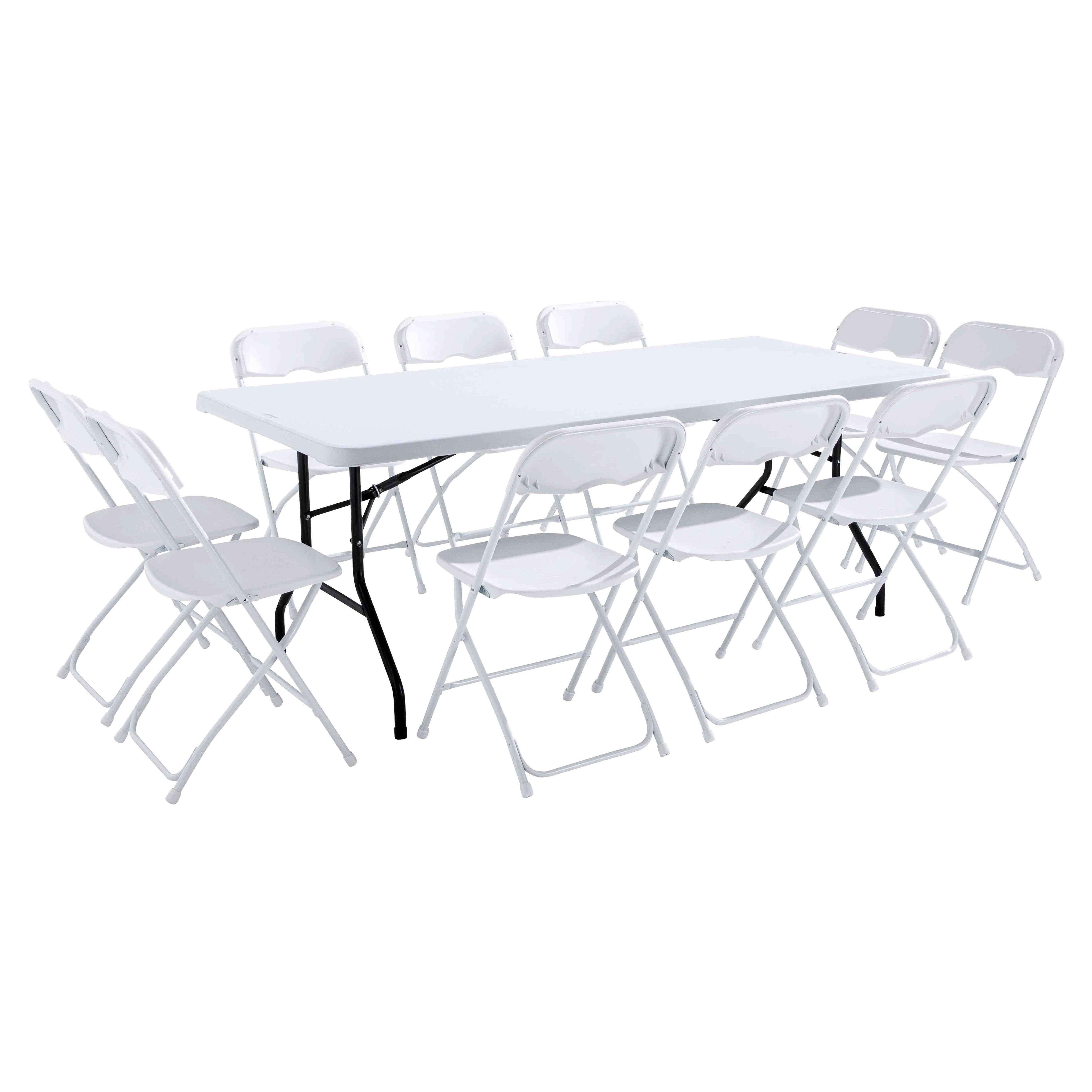 Oviala - Table monobloc et chaises pliantes 10 places 200cm PEHD REKKEM - Oviala - Image 1