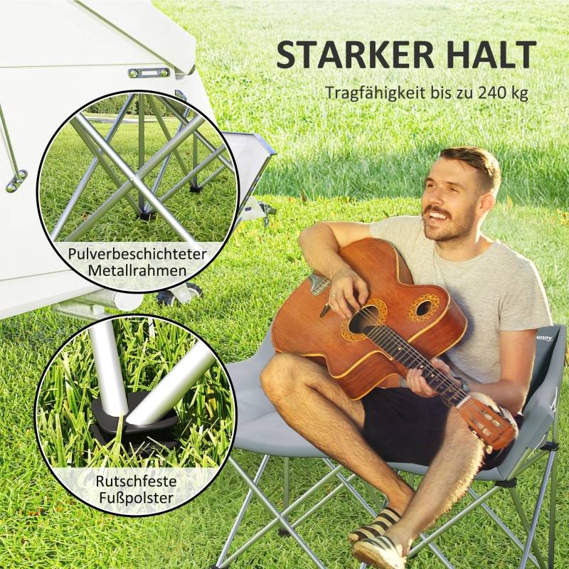 Chaise Camping Double Pliante Métal Jardin Plage Fauteuil 2 Places Poche Latérale Gris - ComfortXL Outdoor Living - Image 6