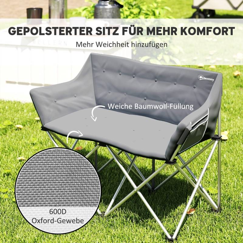 Chaise Camping Double Pliante Métal Jardin Plage Fauteuil 2 Places Poche Latérale Gris - ComfortXL Outdoor Living - Image 5