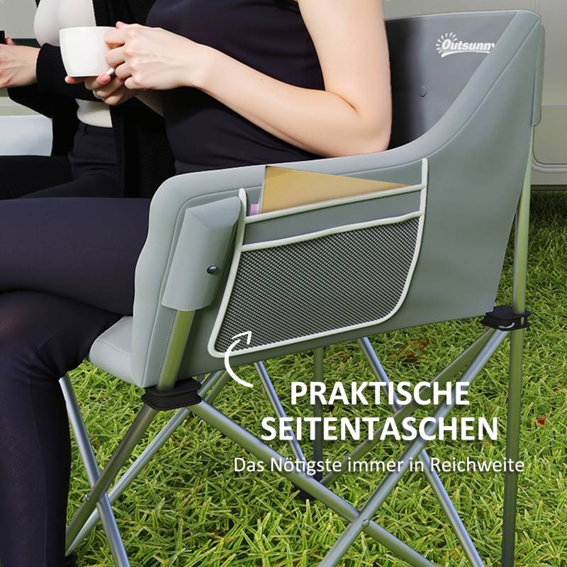 Chaise Camping Double Pliante Métal Jardin Plage Fauteuil 2 Places Poche Latérale Gris - ComfortXL Outdoor Living - Image 7