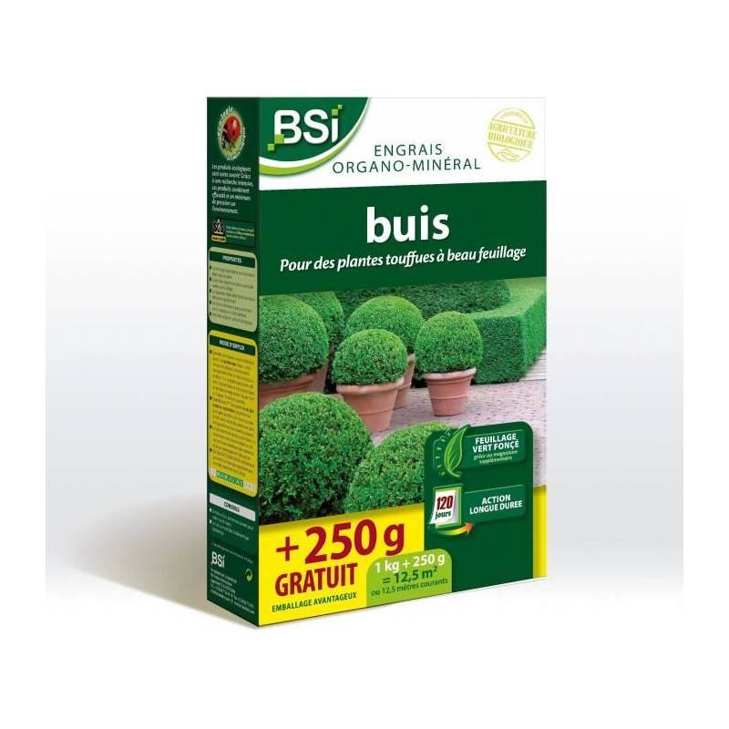 BSI - Engrais Buis - Bsi - Bio - Feuillage étincelant Et Vert Fonçé - Action Longue Durée - 1kg + 250g Gratuit - Jusqu'a 12,5 M²
