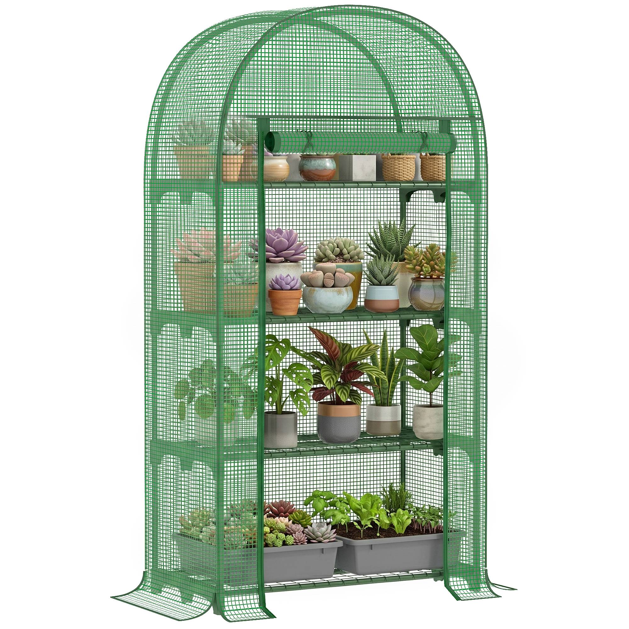 Sans Marque - Serre de jardin avec étagères métalliques, bâche en PE et porte enroulable, 80 x 49 x 160 cm, verte - Image 1