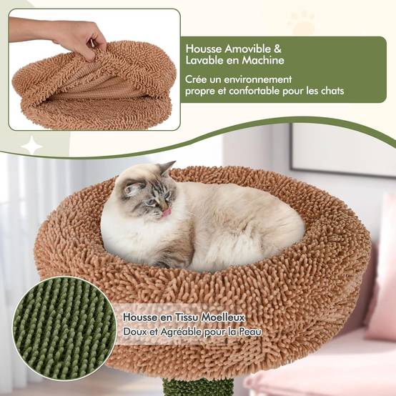 COSTWAY Arbre à Chat Cactus, Tour pour Chat à 6 Étages, 4 Plateformes, Arbre à Chat XXL, Brosse d'Toilettage, 2 Poteaux à Griffer en Sisal, Vert - Image 5