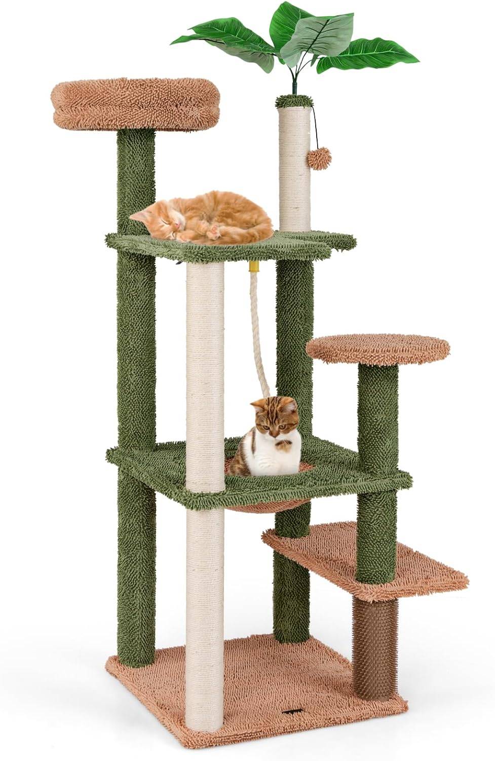 COSTWAY Arbre à Chat Cactus, Tour pour Chat à 6 Étages, 4 Plateformes, Arbre à Chat XXL, Brosse d'Toilettage, 2 Poteaux à Griffer en Sisal, Vert - Image 1