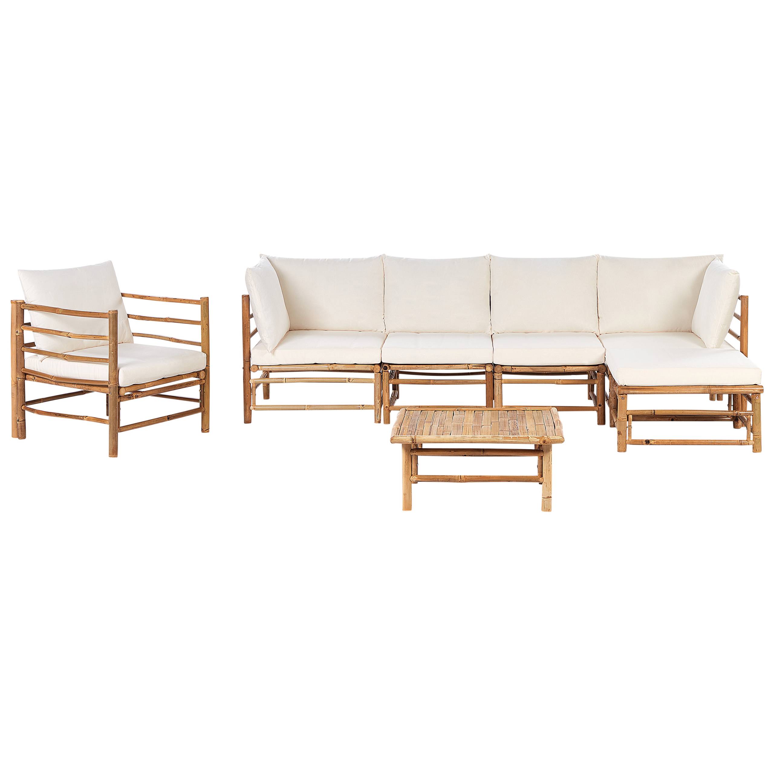 Beliani - Set de salon, 6 Personnes Bambou Blanc cassé CERRETO - Beliani - Image 2
