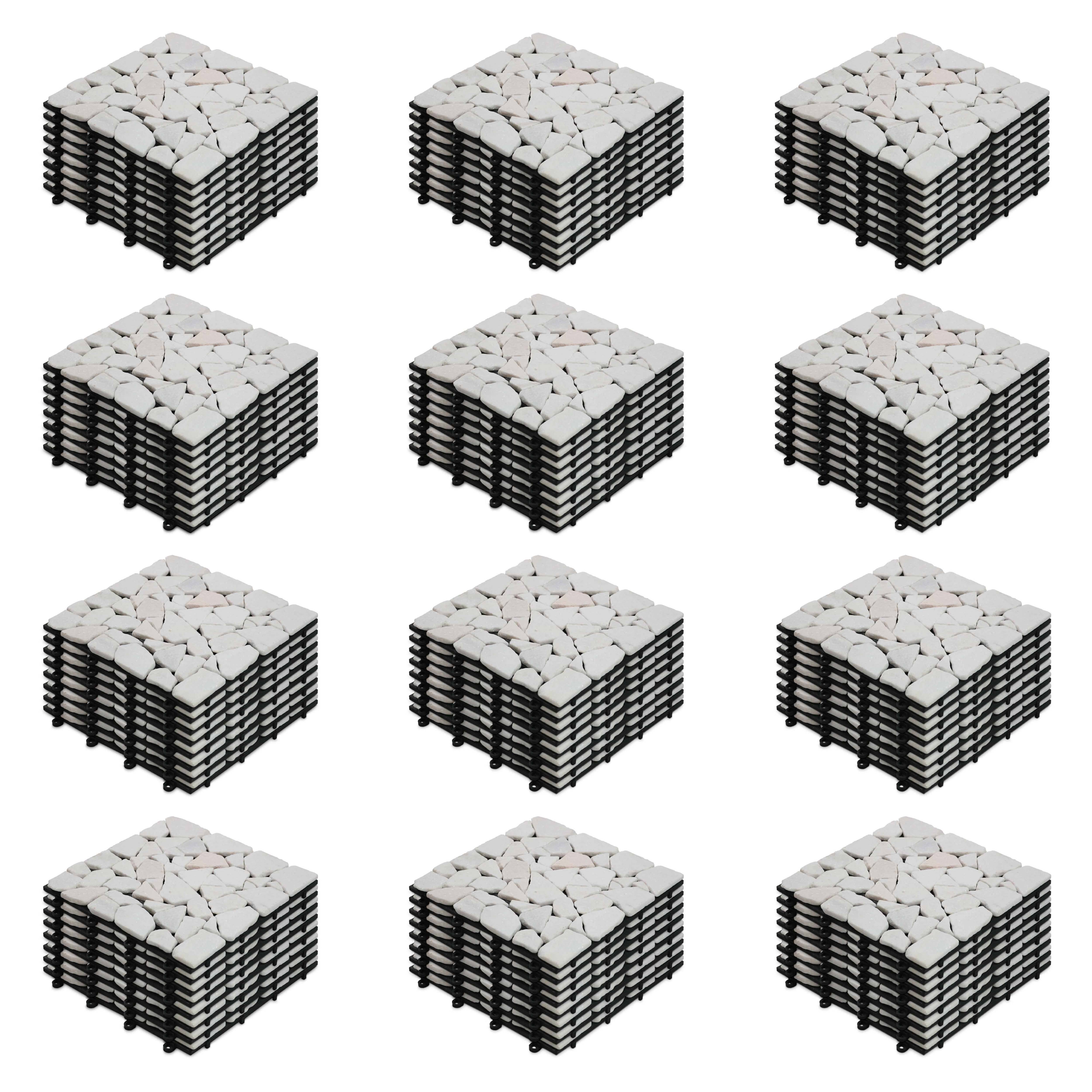 Oviala - Lot de 96 dalles clipsables en galet de marbre blanc - Oviala - Image 1