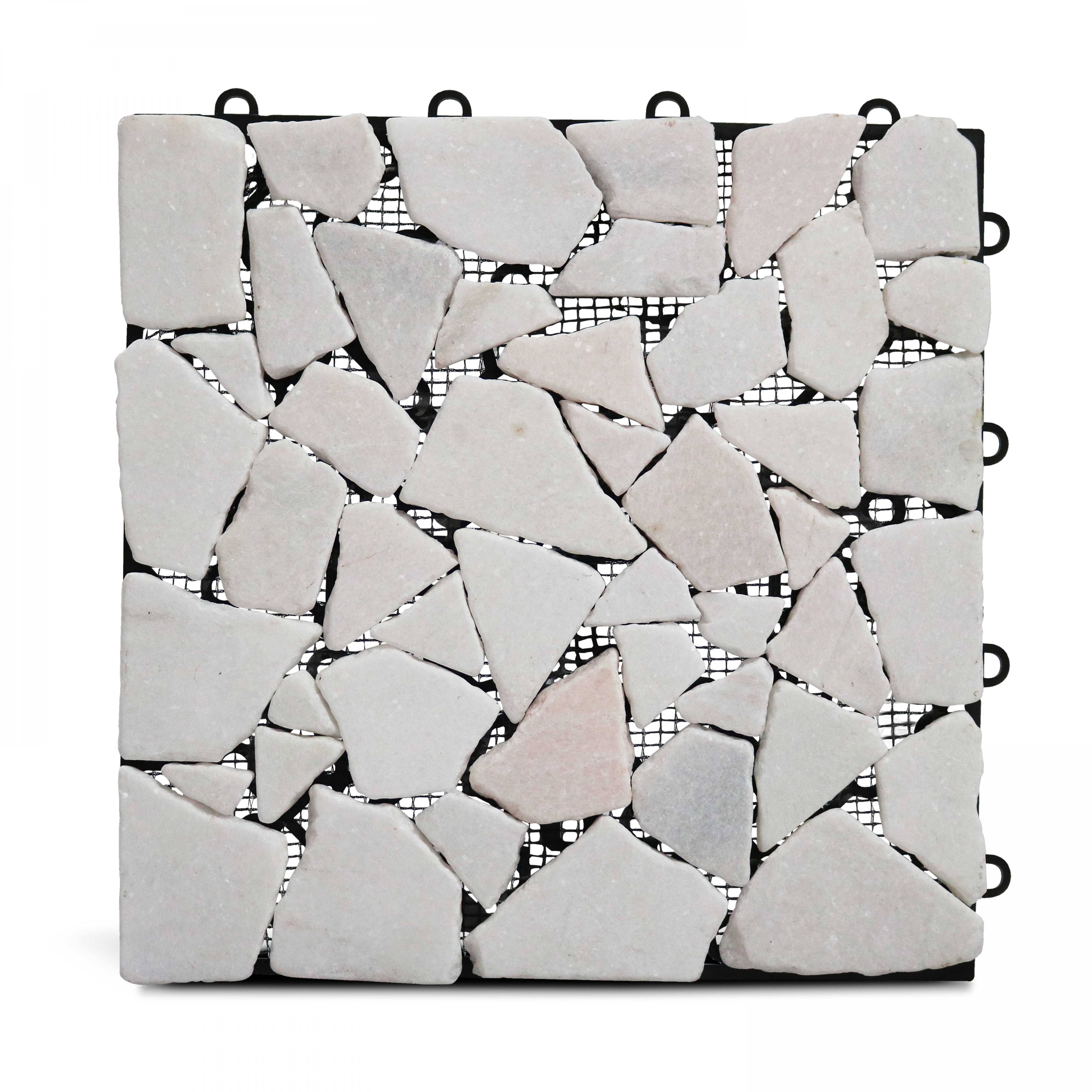 Oviala - Lot de 96 dalles clipsables en galet de marbre blanc - Oviala - Image 2