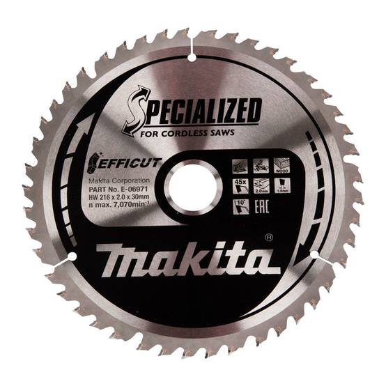 Makita - Lames carbure "EFFICUT" pour bois, pour scies radiales à batterie MAKITA - taille Ø 216 mm x 45 Dents - MAKITA ACCESSOIRES - Image 1