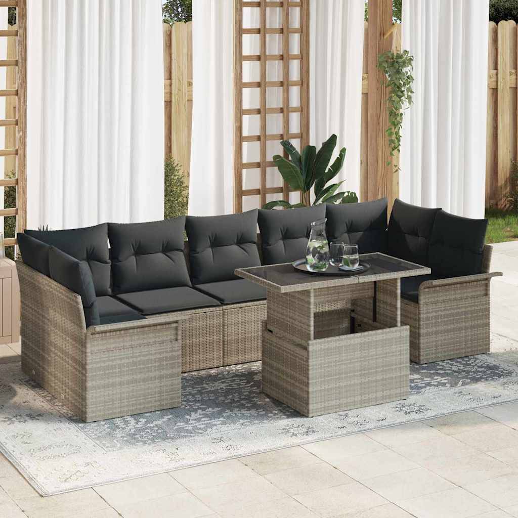 ComfortXL - Salon de jardin 8 pcs Gris clair polyrotin 7 places avec table modulable – ComfortXL Outdoor Living - Image 1