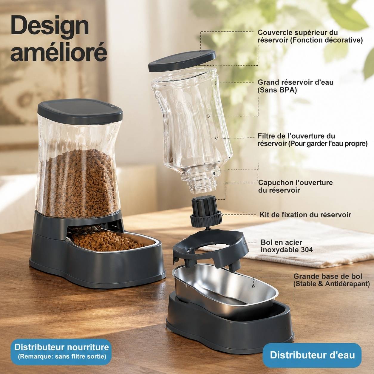 Distributeur Automatique Nourriture Eau Pour Animaux Compagnie Gamelles Inox 304 Grande Capacité - Image 3