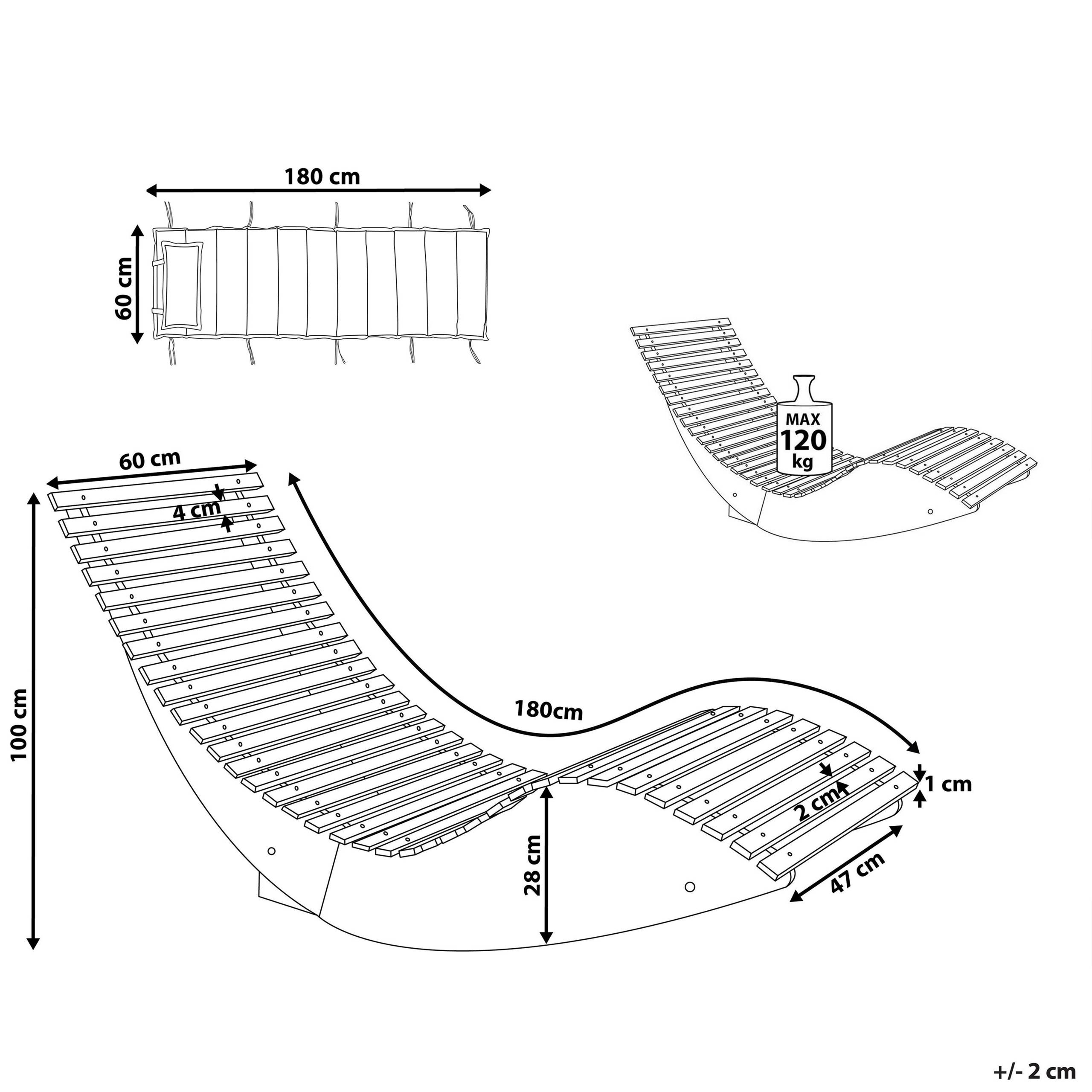 Beliani - Bain de Soleil Chaise Longue de Jardin en Bois d'Acacia avec Coussin Gris Beige Matières Résitantes et Fonction Bascule Design Moderne Beliani - Image 3