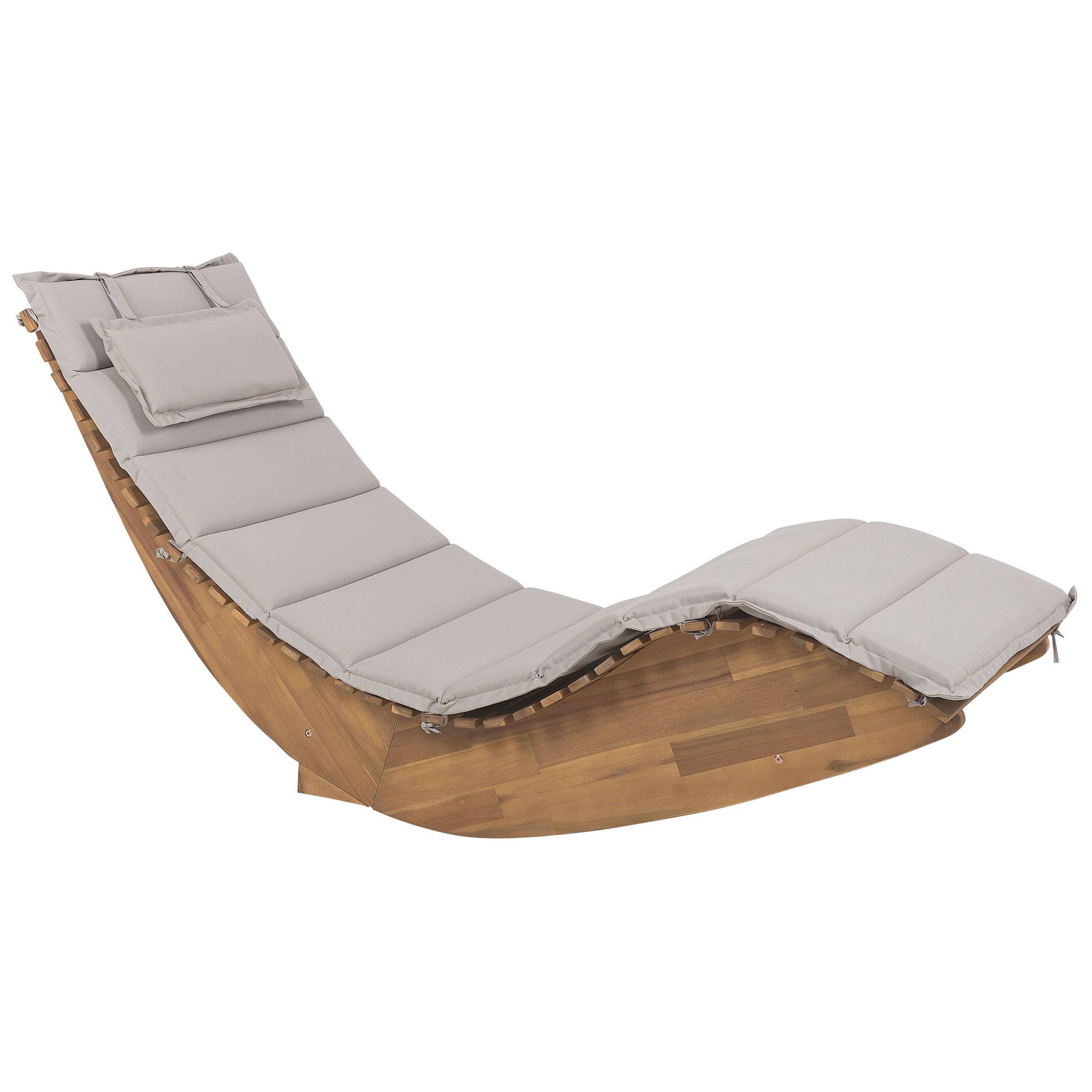 Beliani - Bain de Soleil Chaise Longue de Jardin en Bois d'Acacia avec Coussin Gris Beige Matières Résitantes et Fonction Bascule Design Moderne Beliani - Image 1