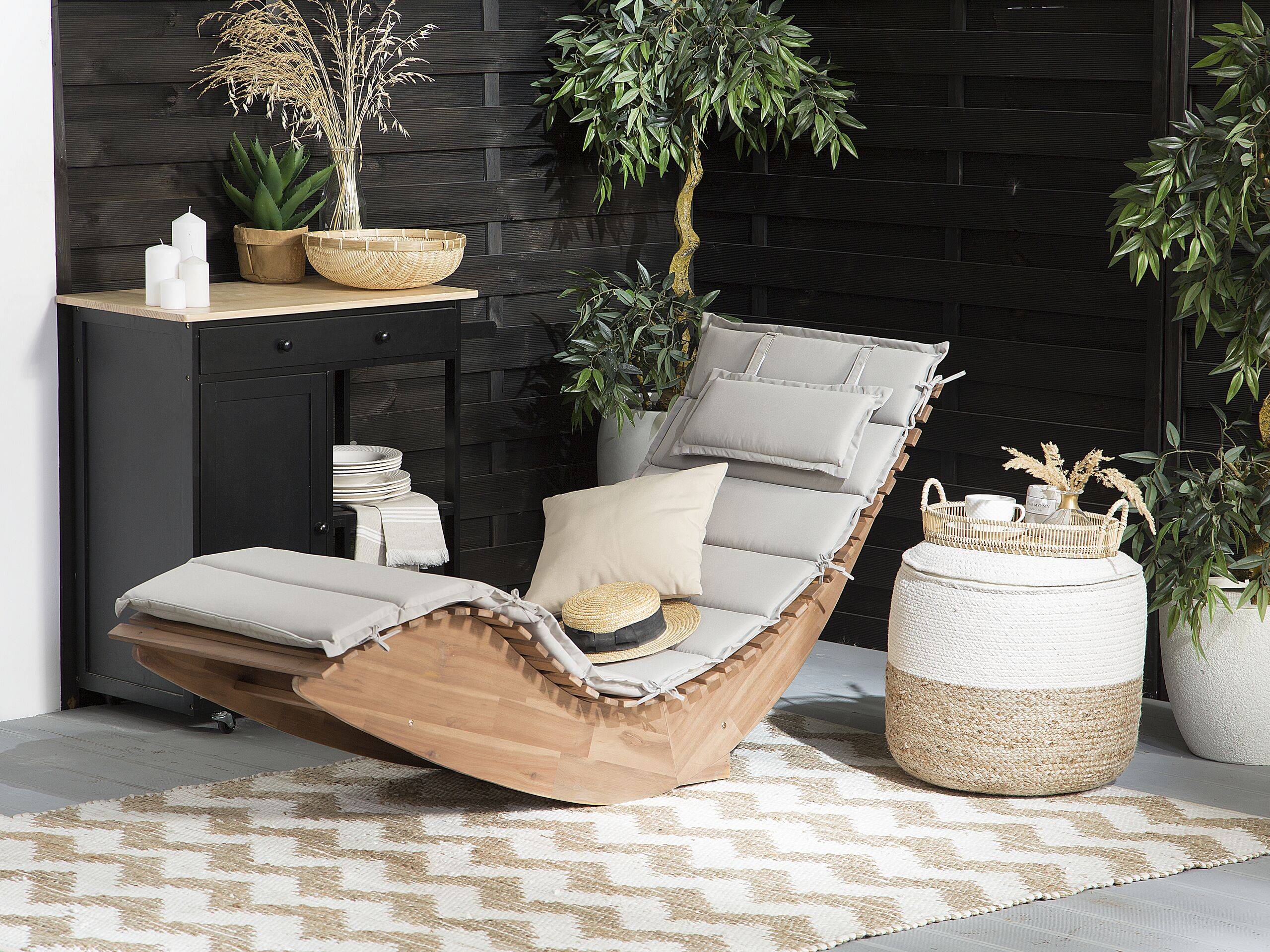 Beliani - Bain de Soleil Chaise Longue de Jardin en Bois d'Acacia avec Coussin Gris Beige Matières Résitantes et Fonction Bascule Design Moderne Beliani - Image 2