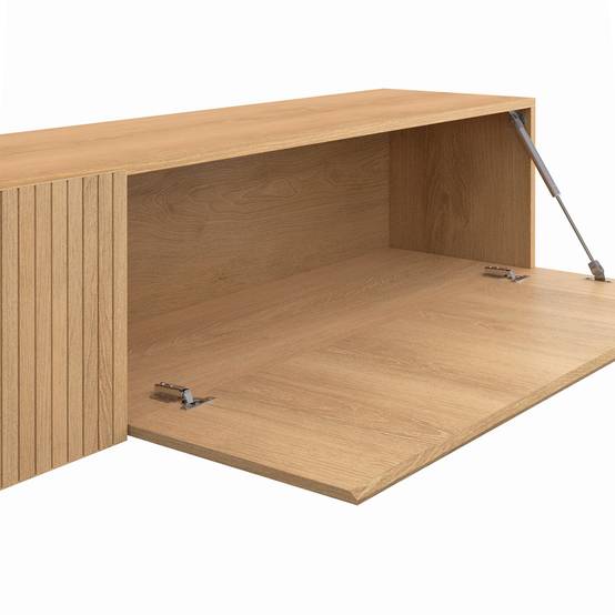 Meuble TV 180 cm suspendu JULIETTE 2 portes lattes tasseau bois coloris chêne - Image 6