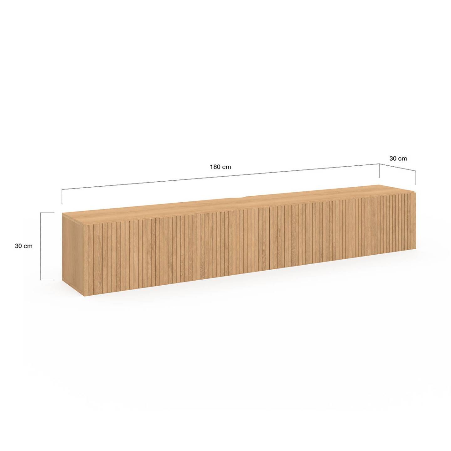 Meuble TV 180 cm suspendu JULIETTE 2 portes lattes tasseau bois coloris chêne - Image 5