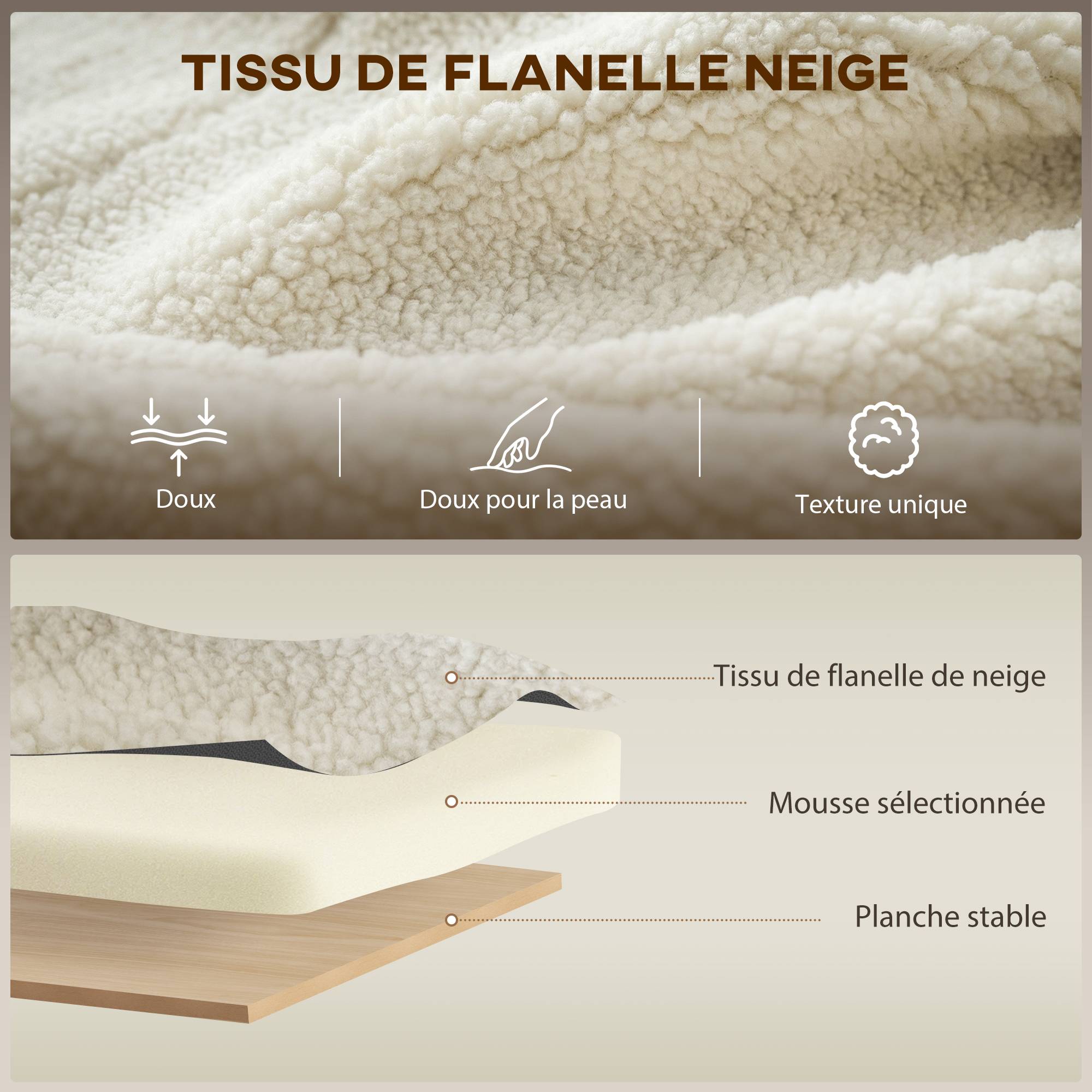 Sans Marque - Fauteuil à bascule, rocking chair en flanelle neige rembourré, coussin lombaire, dossier haut, poches latérales, crème - Image 8